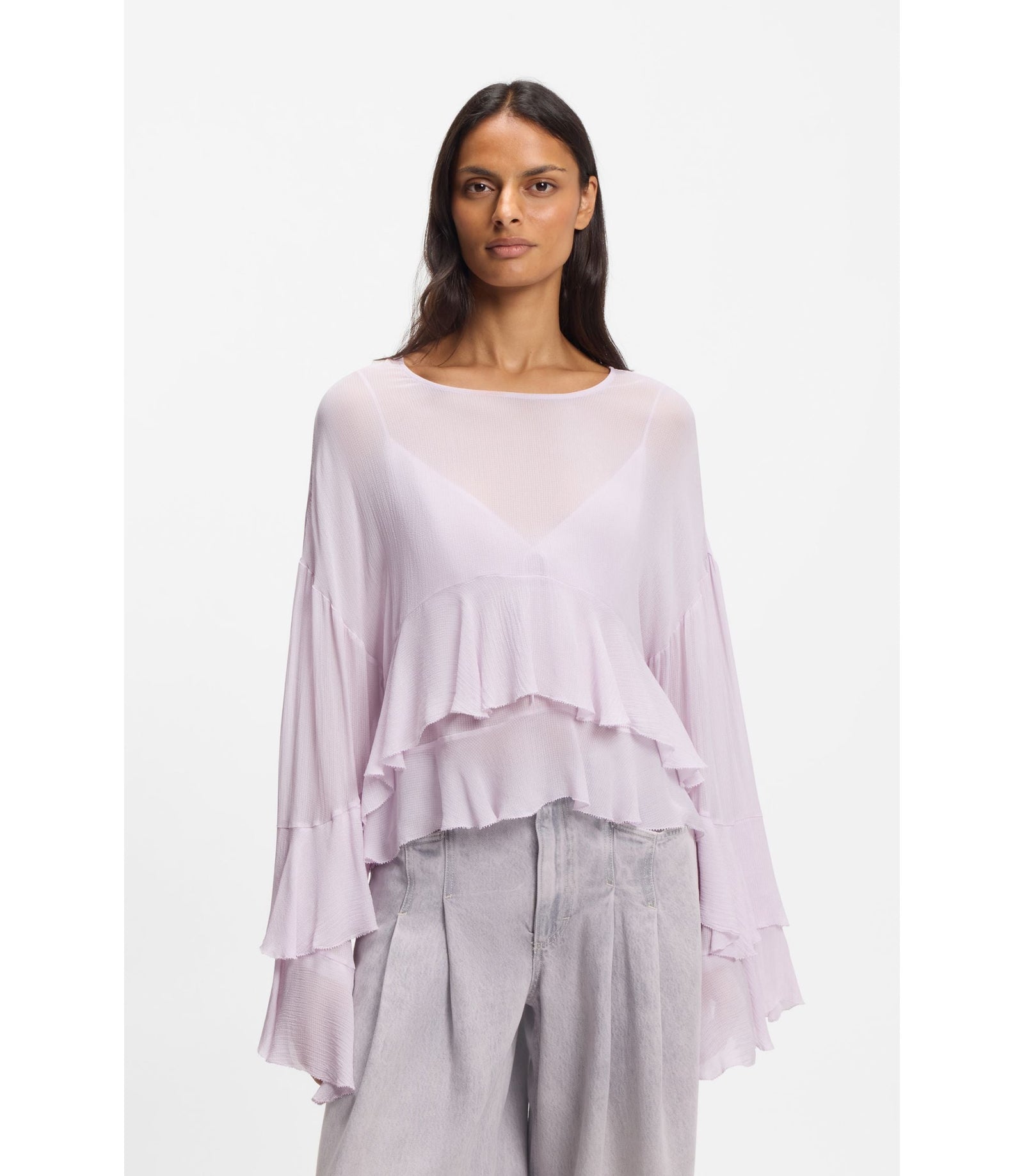 Boss Relaxed Fit Blouse In Seersucker Light Purple Women's