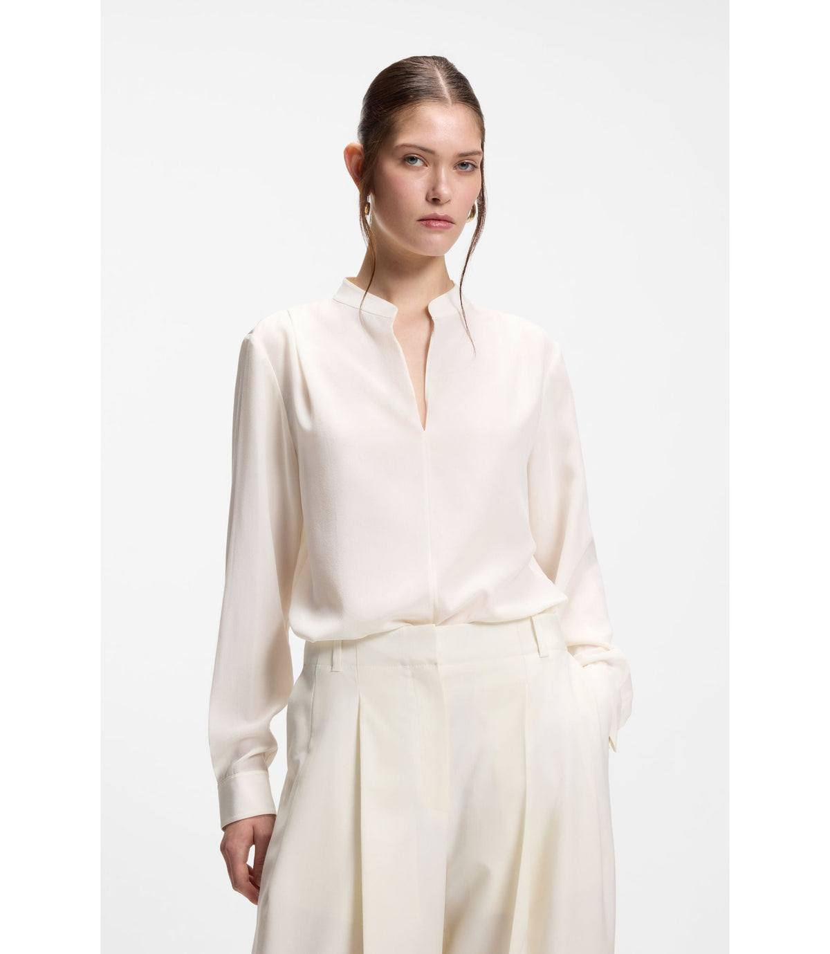 Boss Relaxed Fit Blouse In Sandwashed Silk White Women's