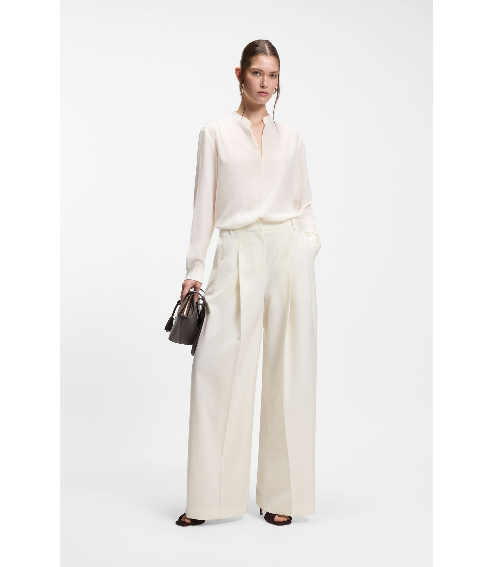 Boss Relaxed Fit Blouse In Sandwashed Silk White Women's
