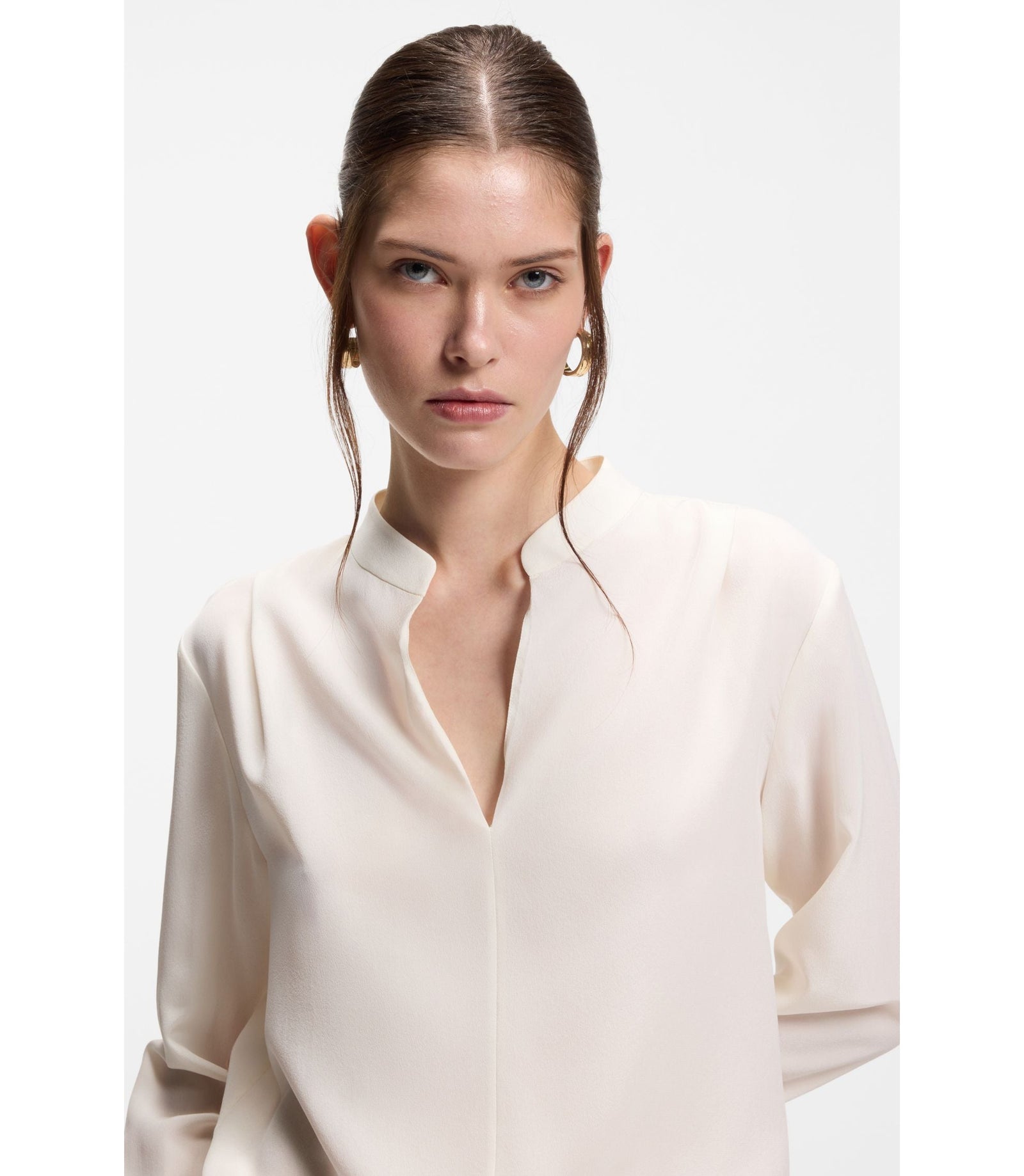 Boss Relaxed Fit Blouse In Sandwashed Silk White Women's