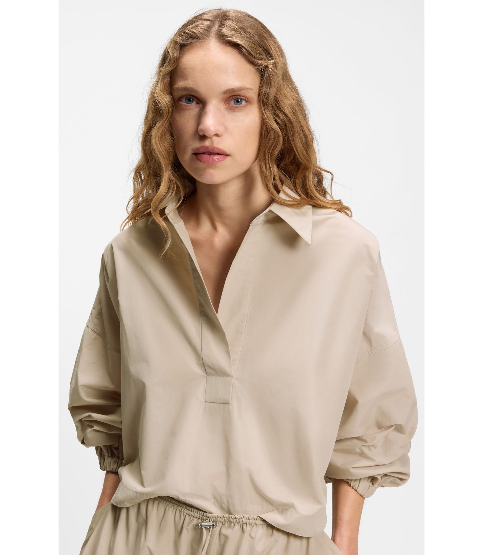 Boss Relaxed Fit Blouse In A Cotton Blend Patterned Women's