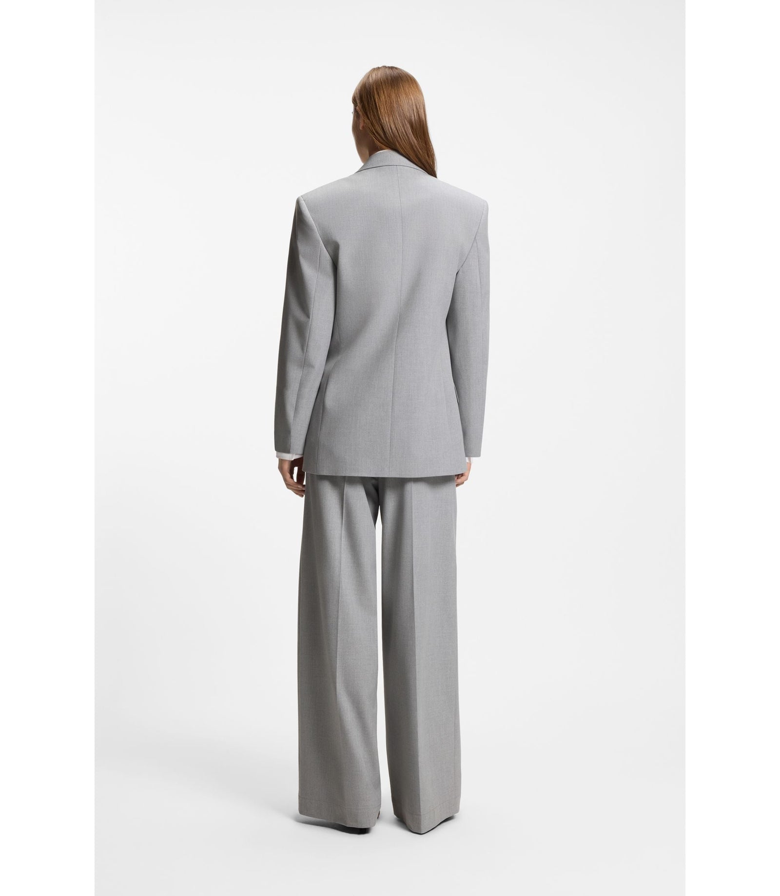 Hugo Relaxed Fit Blazer With Enamel Flower Brooch Light Grey Women's