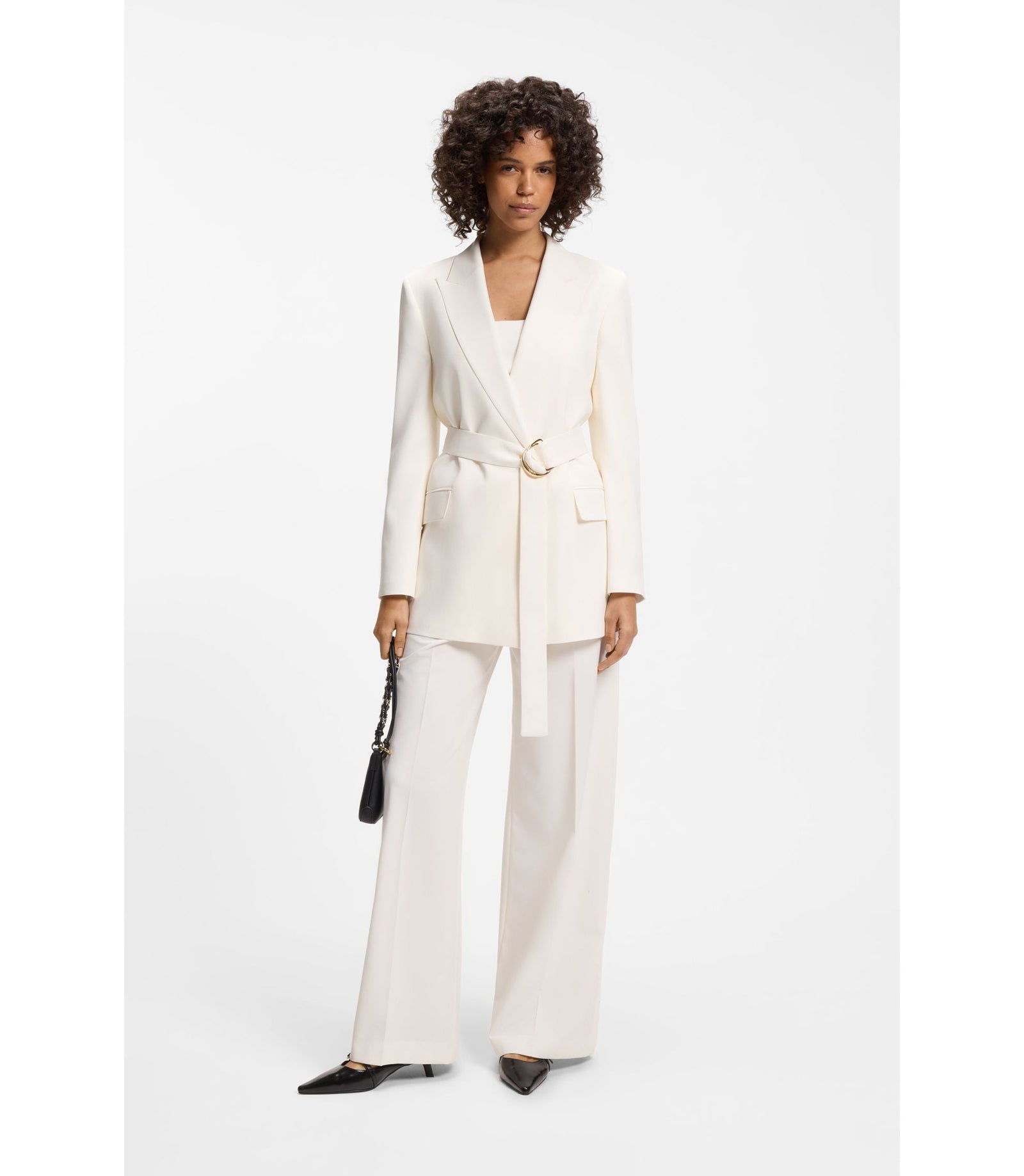 Hugo Relaxed Fit Blazer With D Ring Belt White Women's