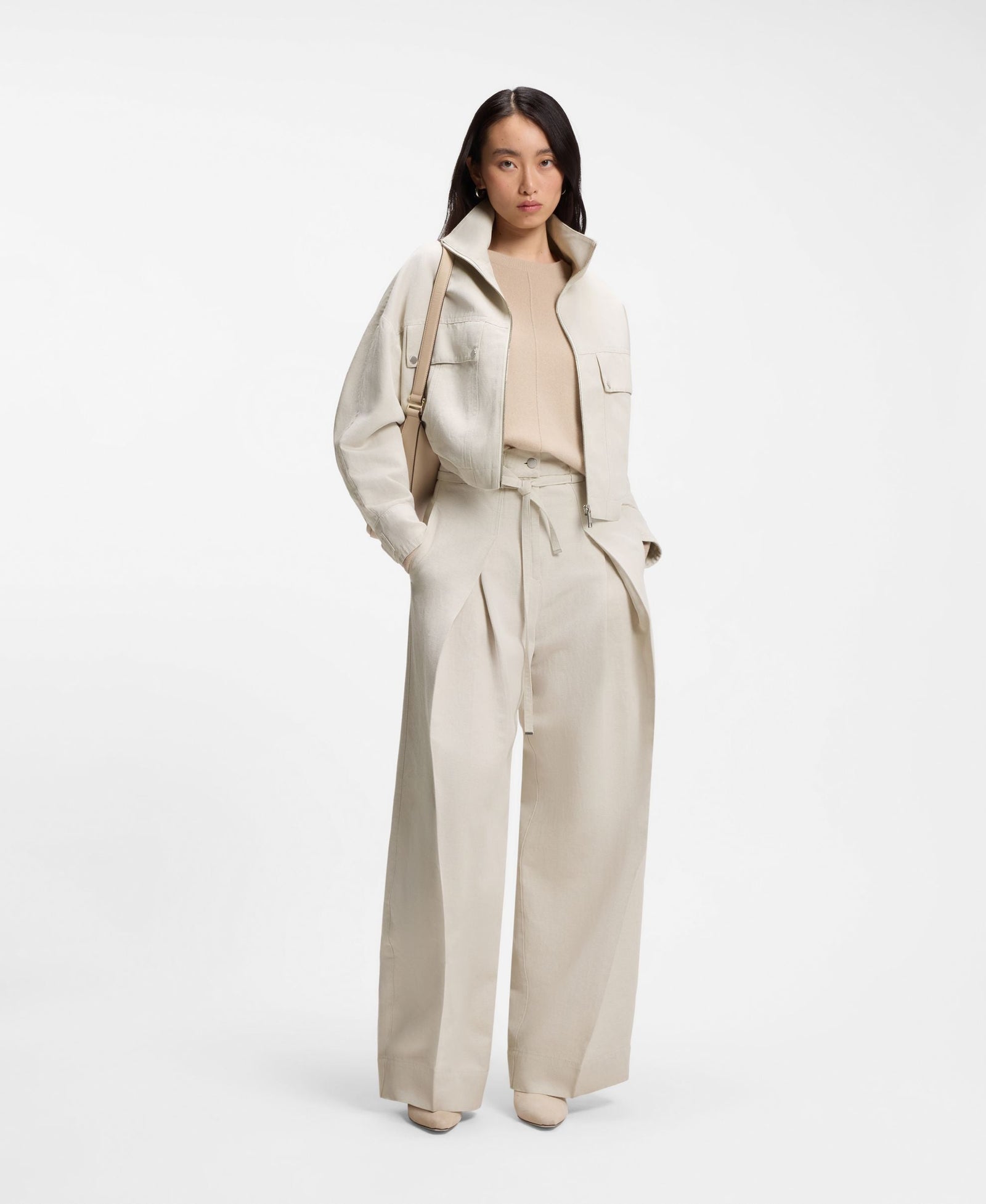 Boss Relaxed Fit Blazer In Cotton Linen Twill Patterned Women's