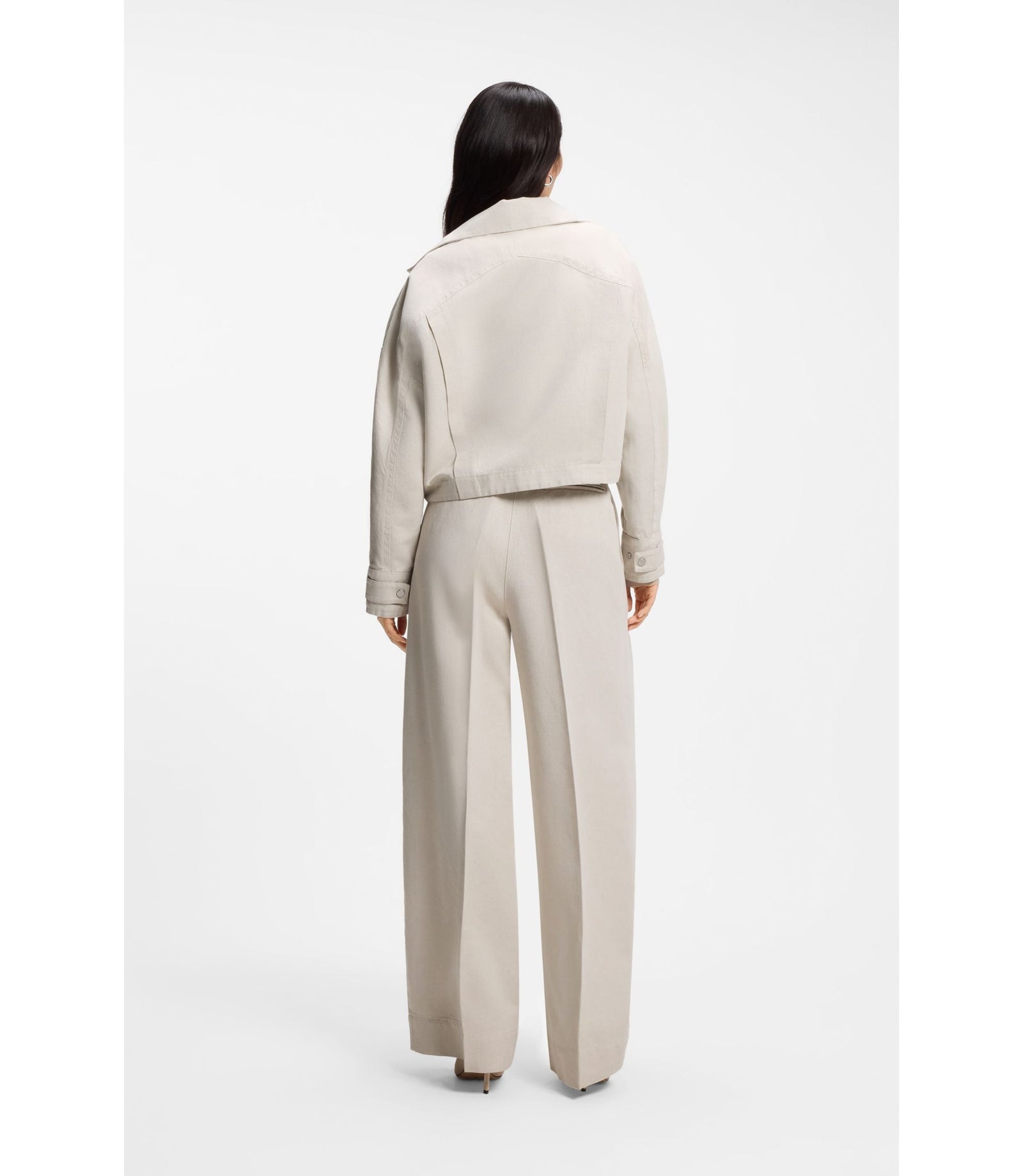 Boss Relaxed Fit Blazer In Cotton Linen Twill Patterned Women's
