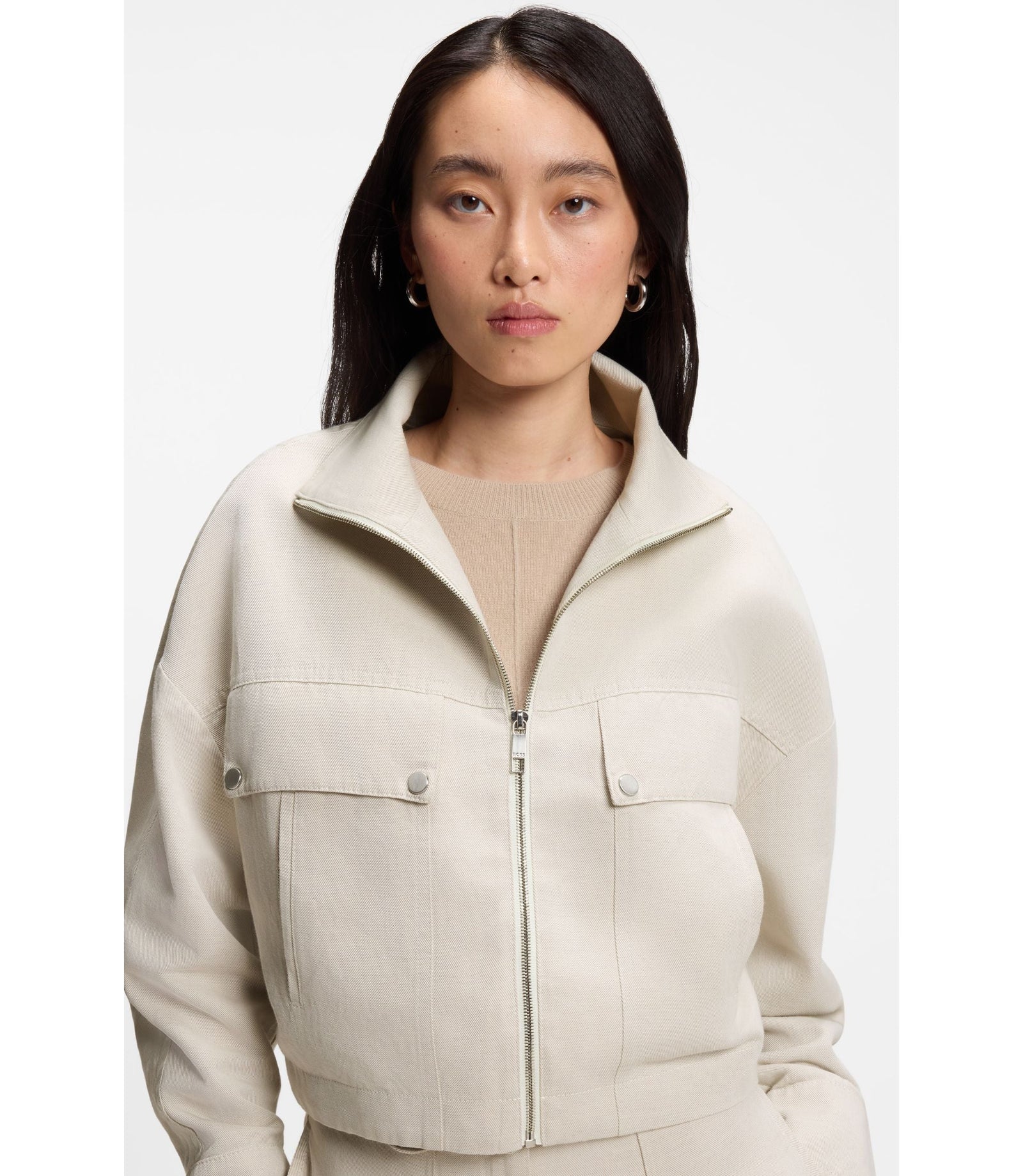Boss Relaxed Fit Blazer In Cotton Linen Twill Patterned Women's