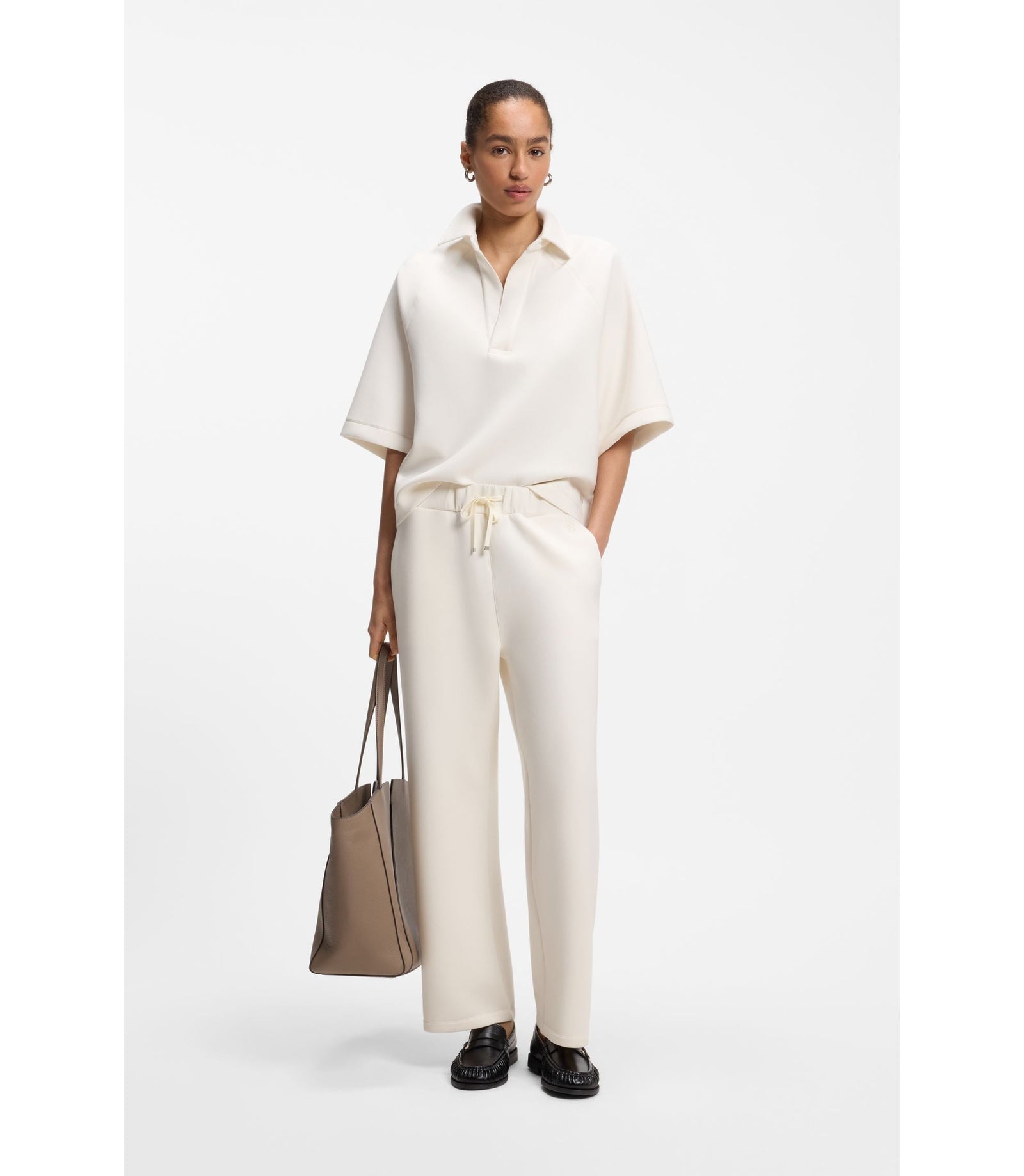 Boss Relaxed Fit Barrel Leg Pants In Double Layer Scuba Jersey White Women's