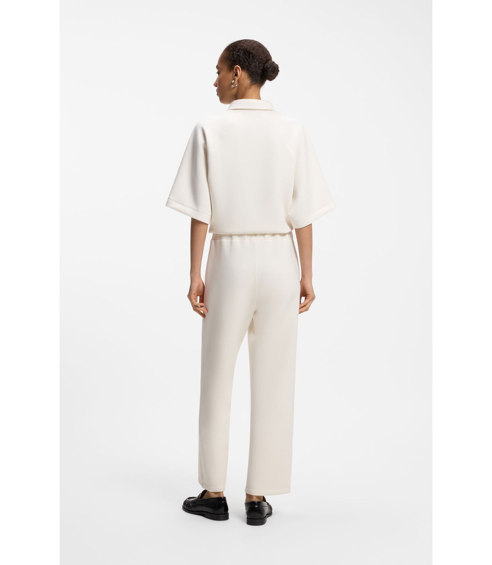 Boss Relaxed Fit Barrel Leg Pants In Double Layer Scuba Jersey White Women's