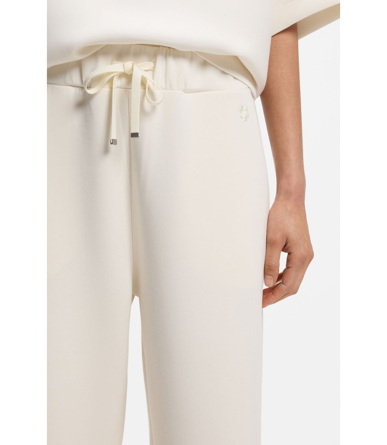 Boss Relaxed Fit Barrel Leg Pants In Double Layer Scuba Jersey White Women's