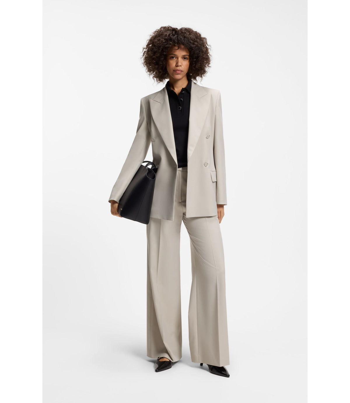 Hugo Regular Fit Wide Leg Pants In Stretch Fabric Light Grey Women's