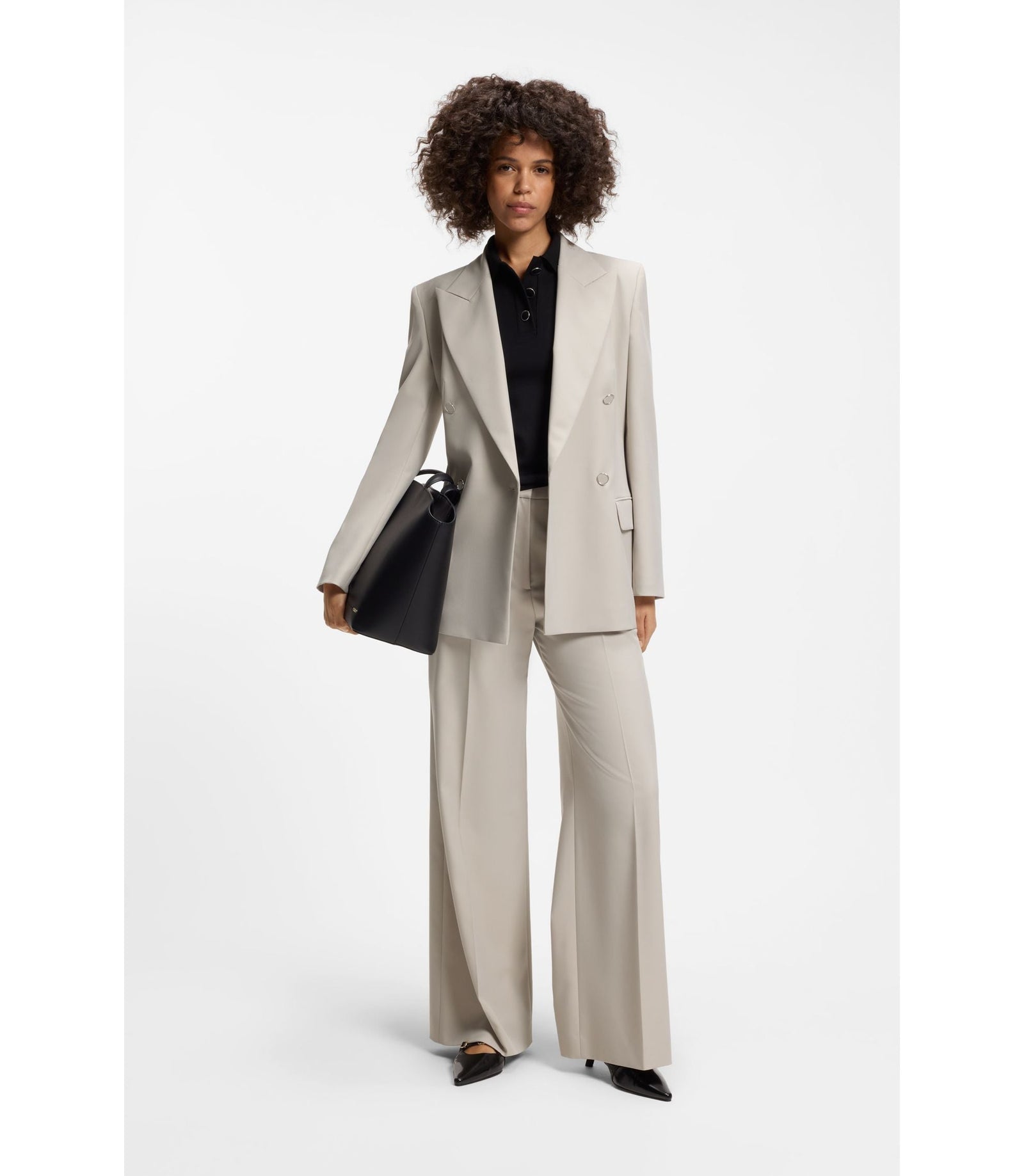 Hugo Regular Fit Wide Leg Pants In Stretch Fabric Light Grey Women's