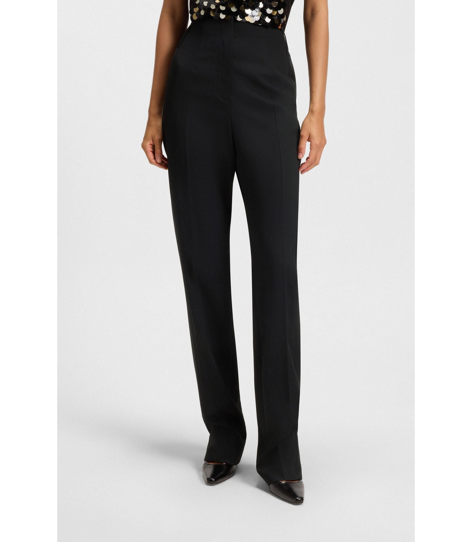 Boss Regular Fit Tuxedo Trousers In Virgin Wool Twill Black Women's