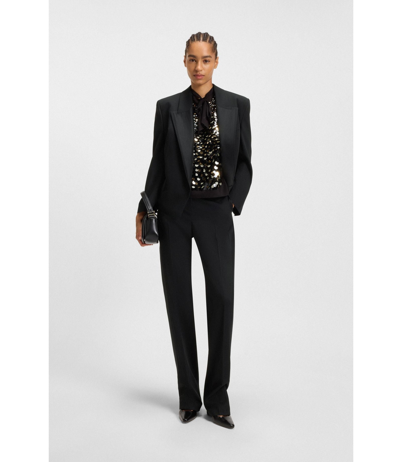 Boss Regular Fit Tuxedo Trousers In Virgin Wool Twill Black Women's