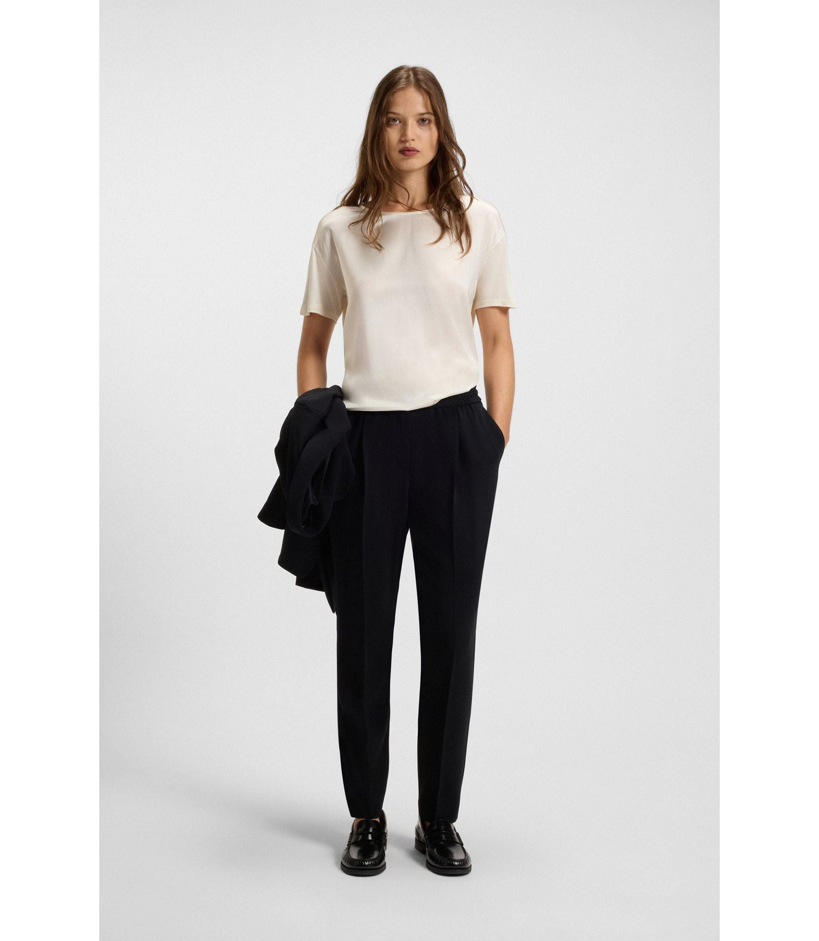 Boss Regular Fit T Shirt With Stretch Silk Front White Women's