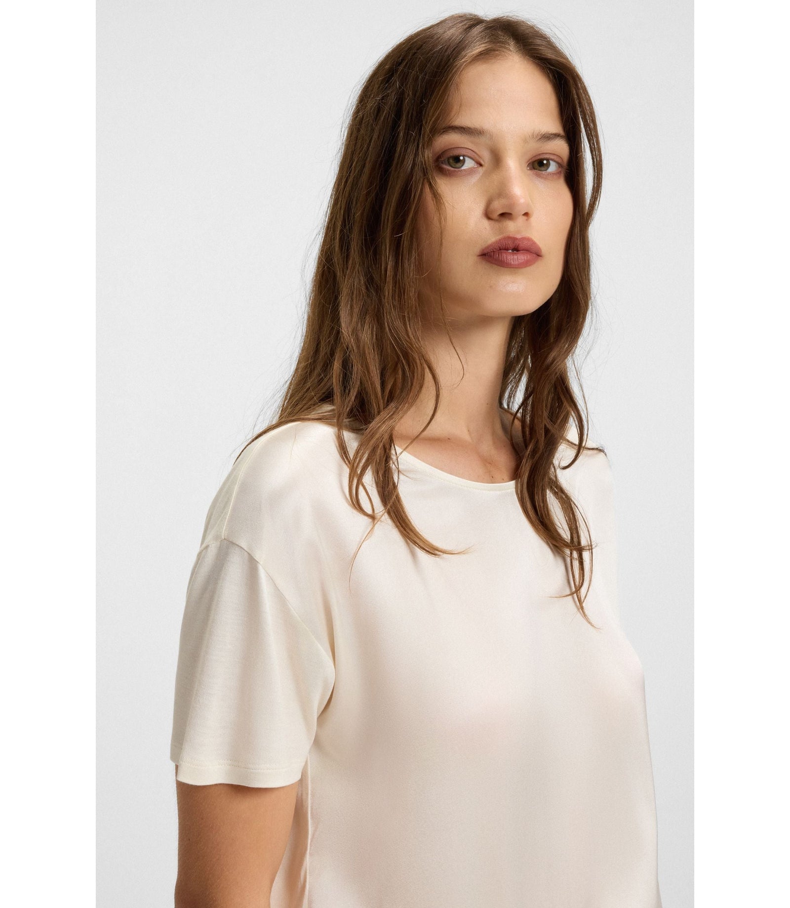 Boss Regular Fit T Shirt With Stretch Silk Front White Women's