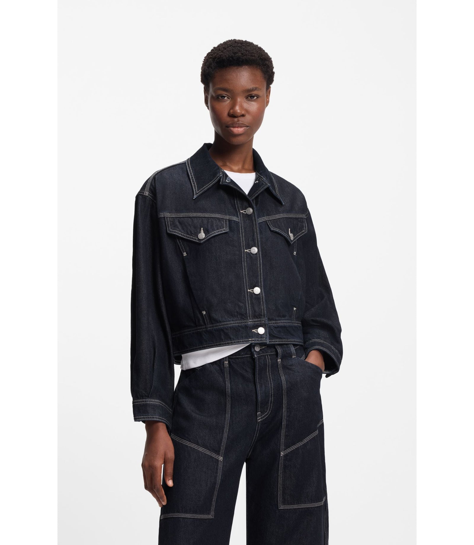 Boss Regular Fit Trucker Jacket In Rinse Washed Denim Dark Blue Women's