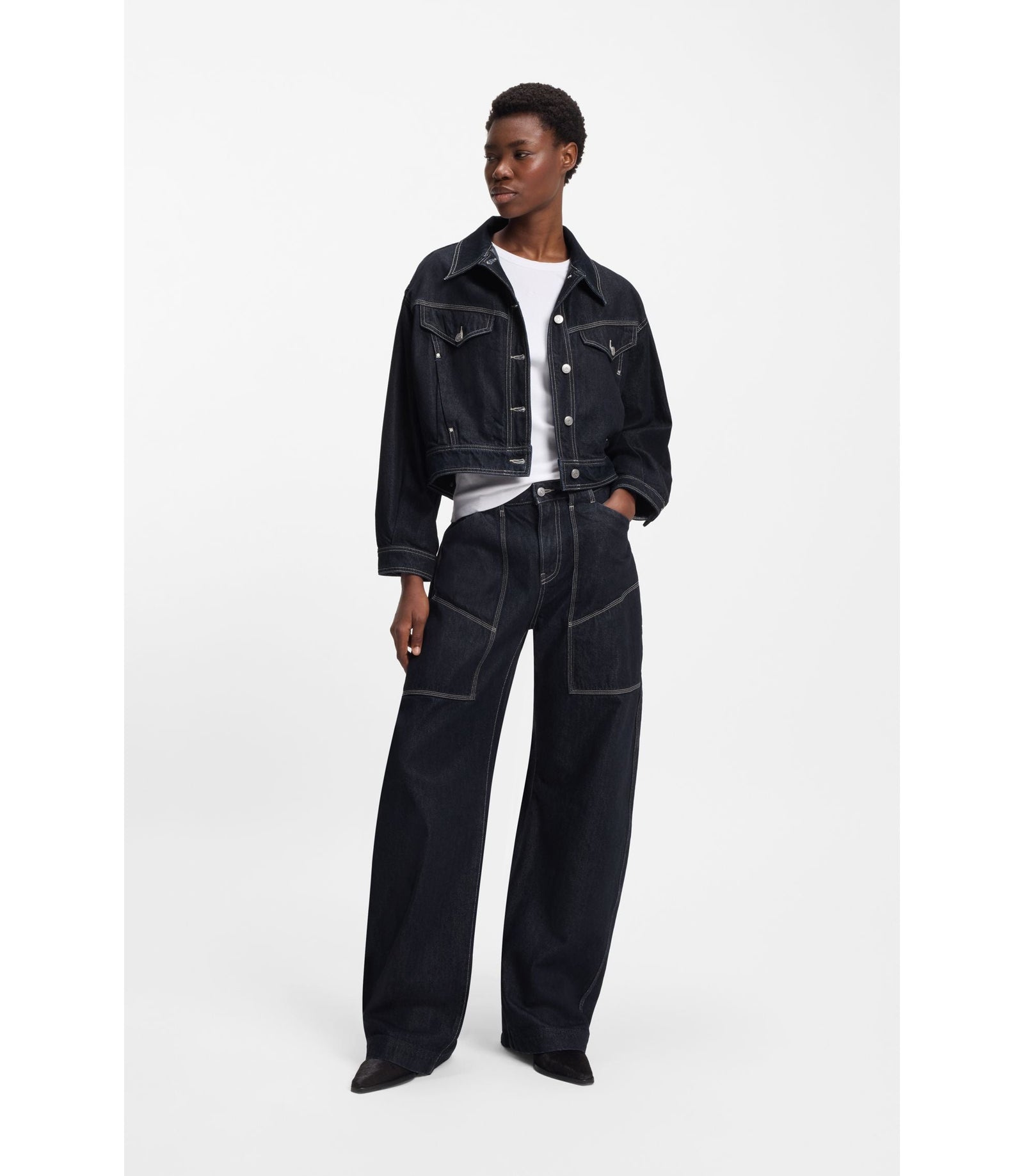 Boss Regular Fit Trucker Jacket In Rinse Washed Denim Dark Blue Women's