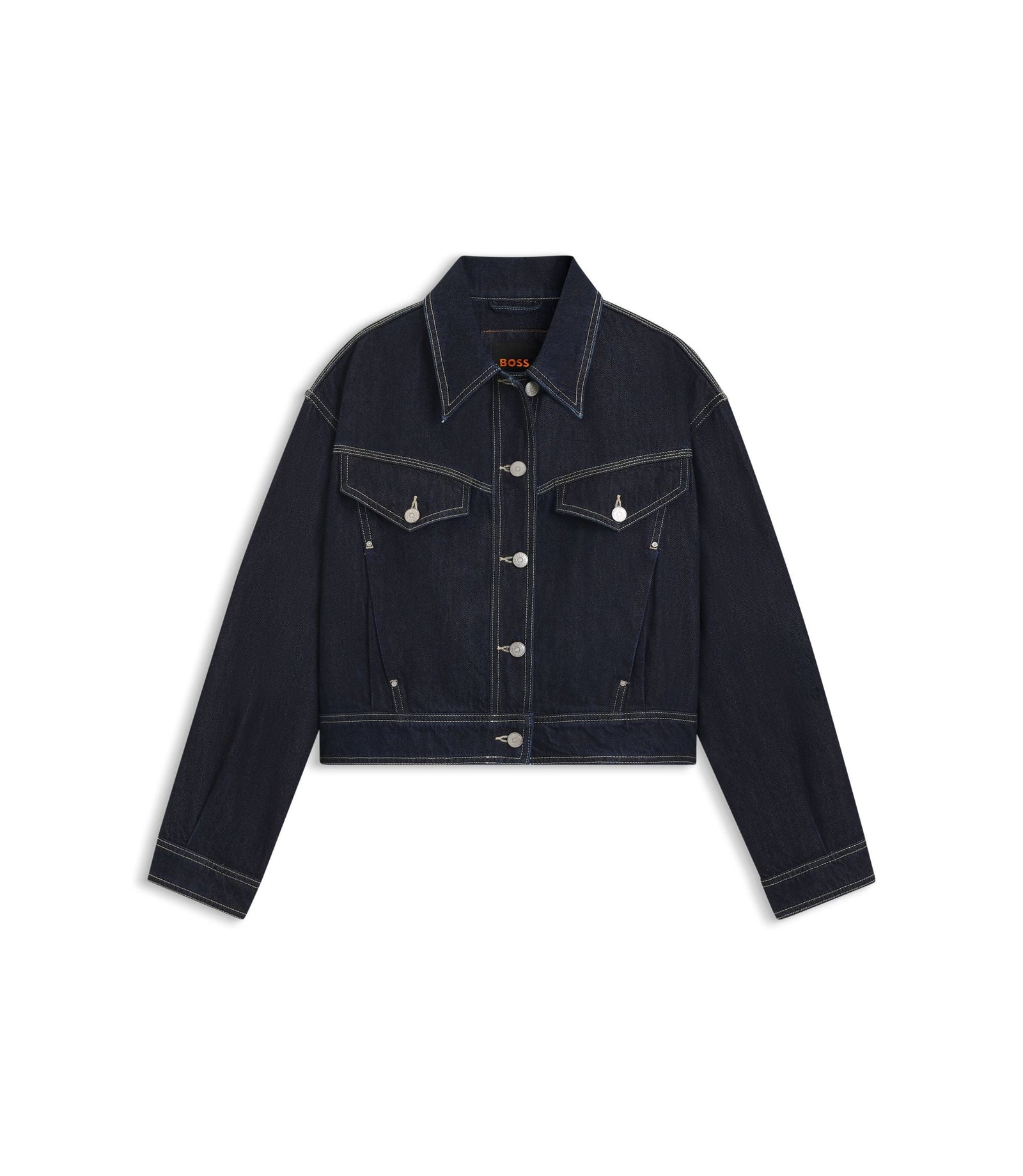 Boss Regular Fit Trucker Jacket In Rinse Washed Denim Dark Blue Women's