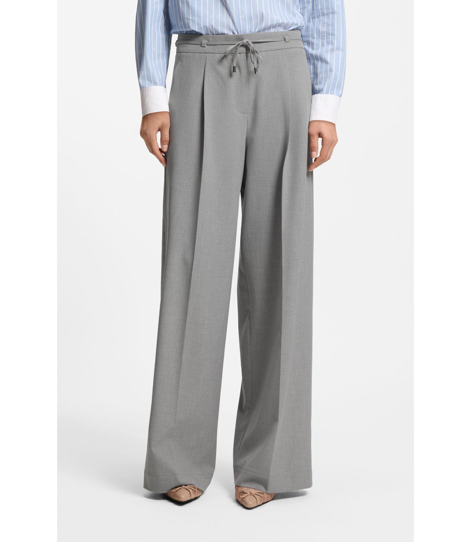 Hugo Regular Fit Trousers With Wide Leg Light Grey Women's