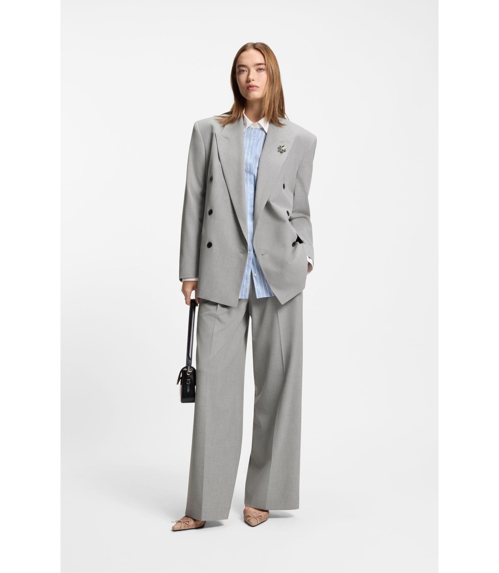 Hugo Regular Fit Trousers With Wide Leg Light Grey Women's