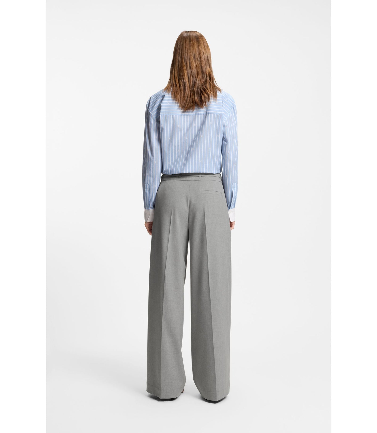 Hugo Regular Fit Trousers With Wide Leg Light Grey Women's