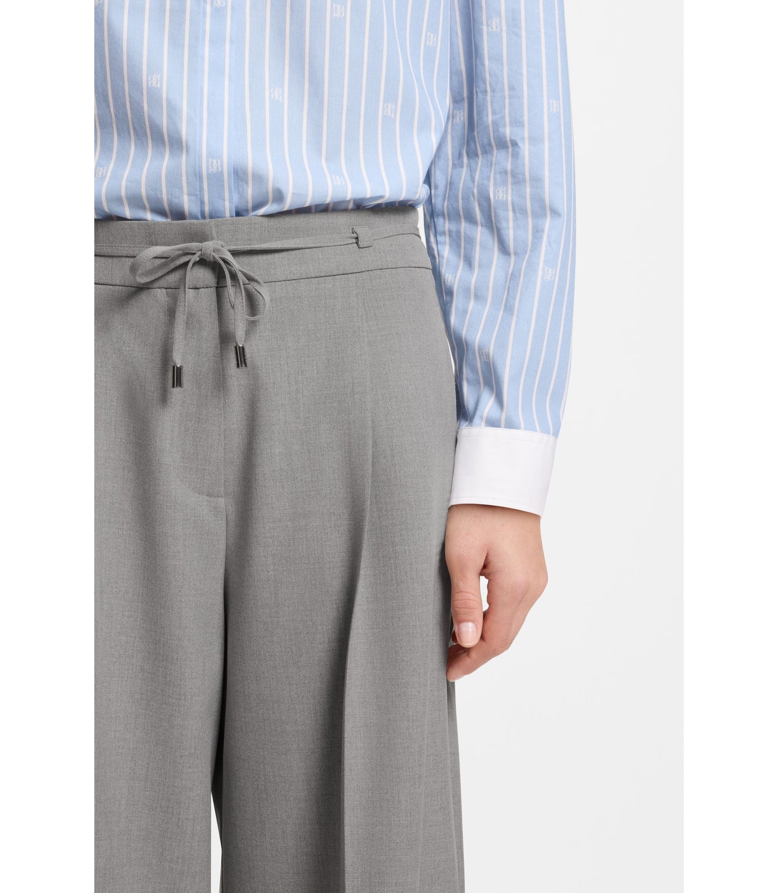 Hugo Regular Fit Trousers With Wide Leg Light Grey Women's