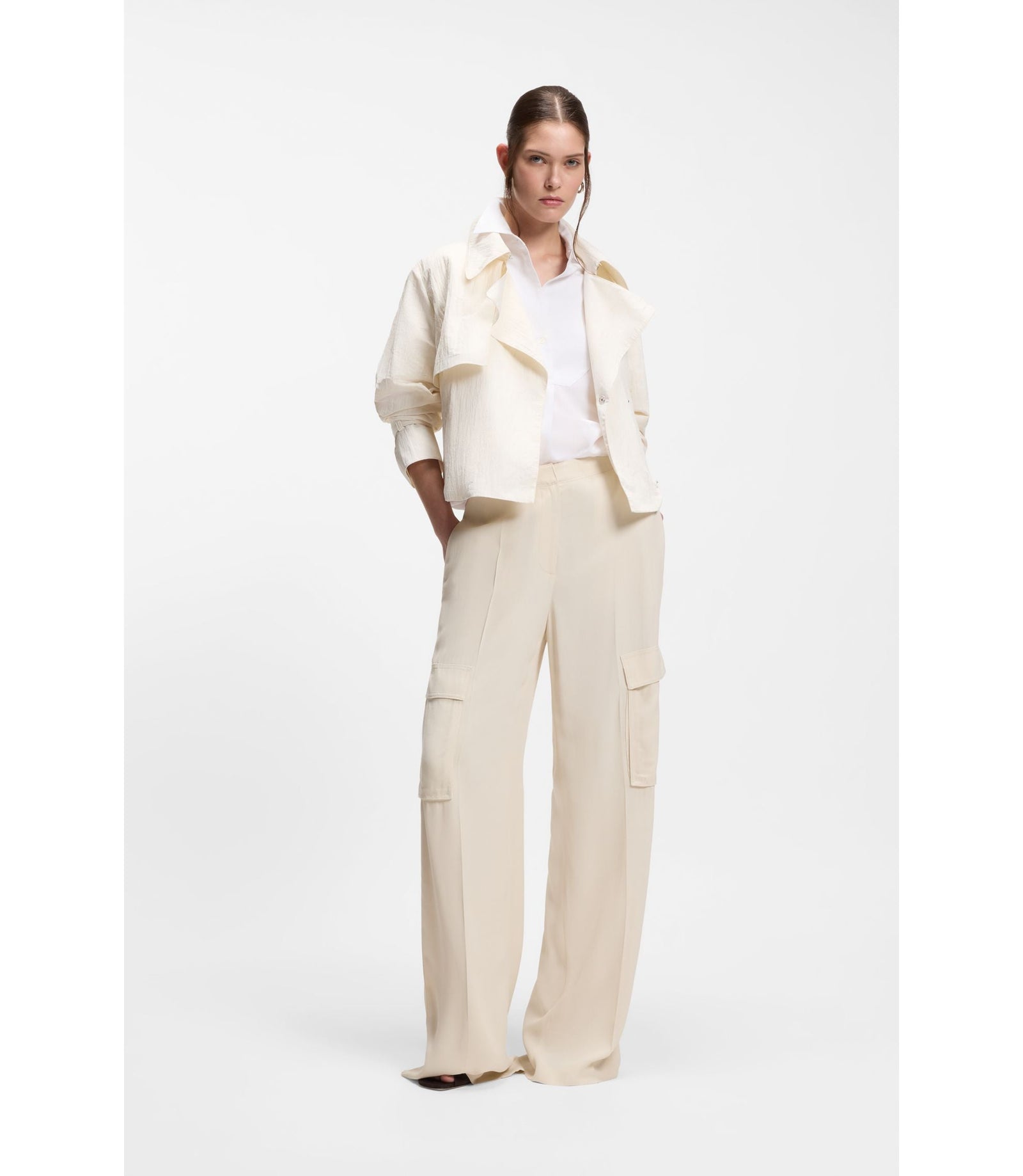 Boss Regular Fit Trousers With Cargo Pockets White Women's