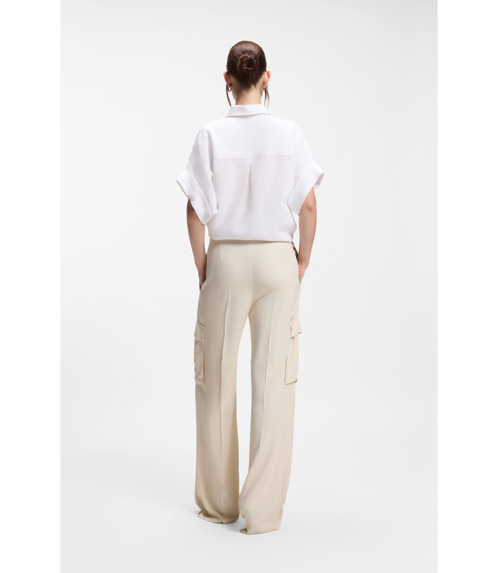 Boss Regular Fit Trousers With Cargo Pockets White Women's
