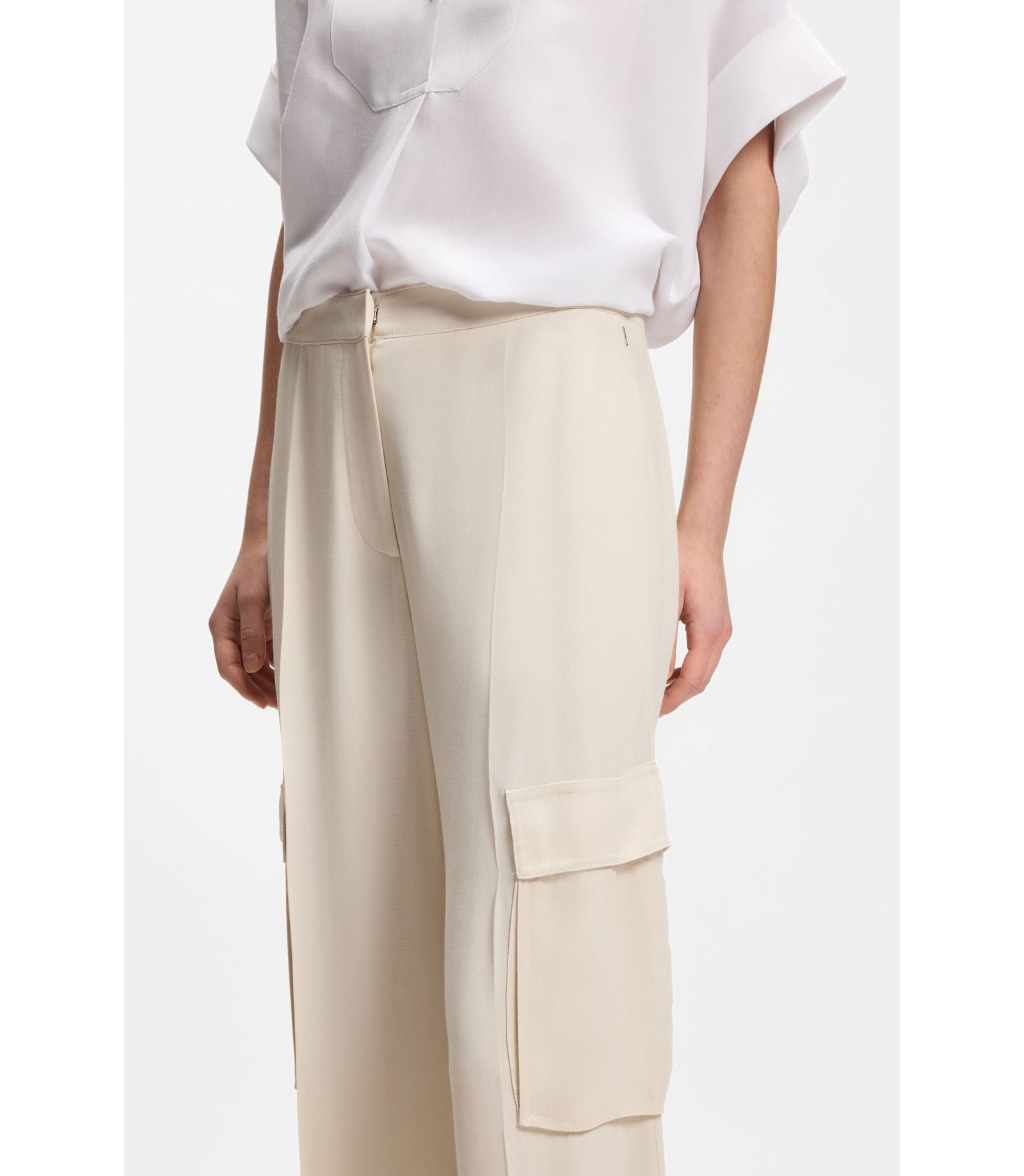 Boss Regular Fit Trousers With Cargo Pockets White Women's