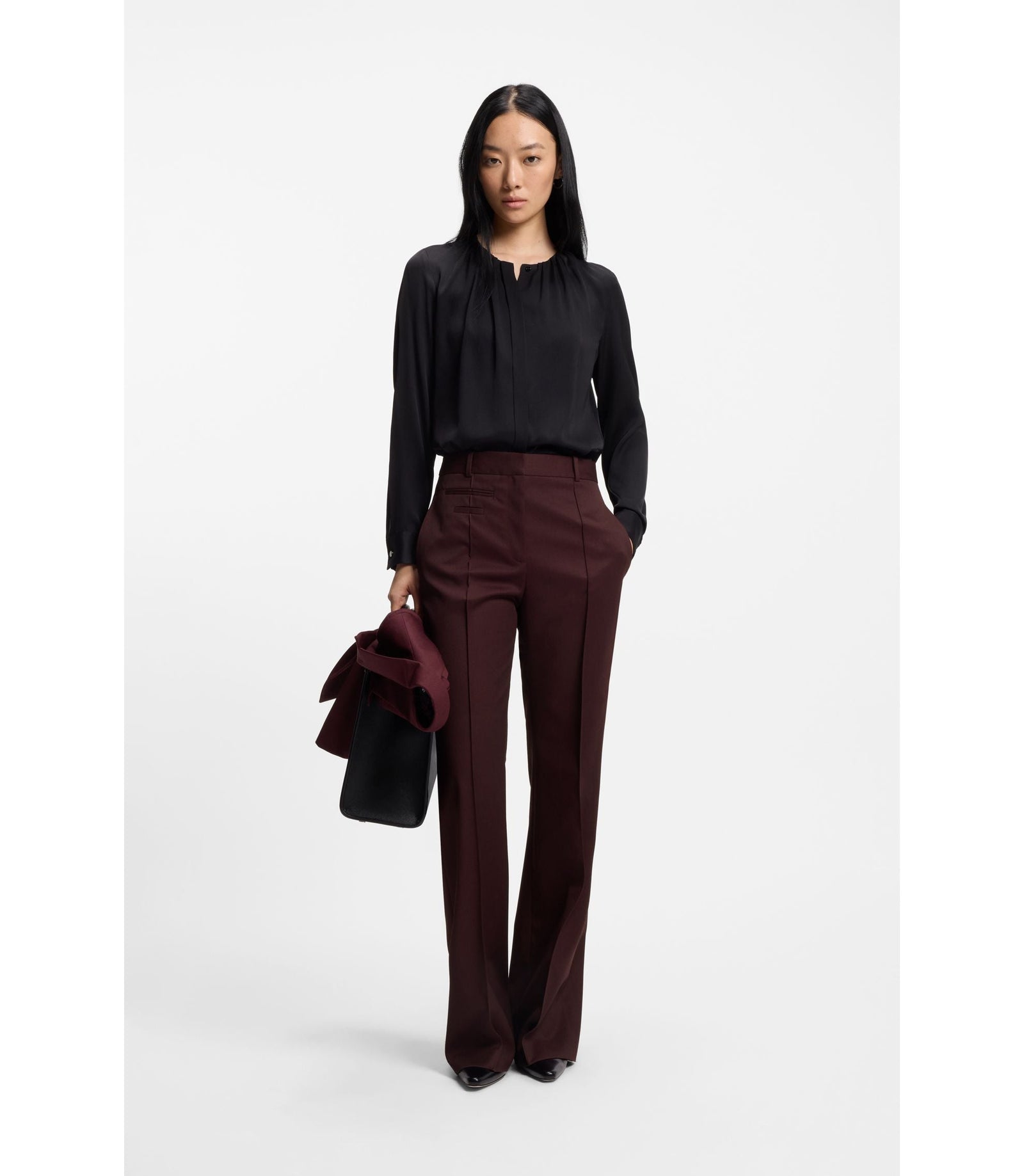 Boss Regular Fit Trousers In Virgin Wool Twill Dark Purple Women's
