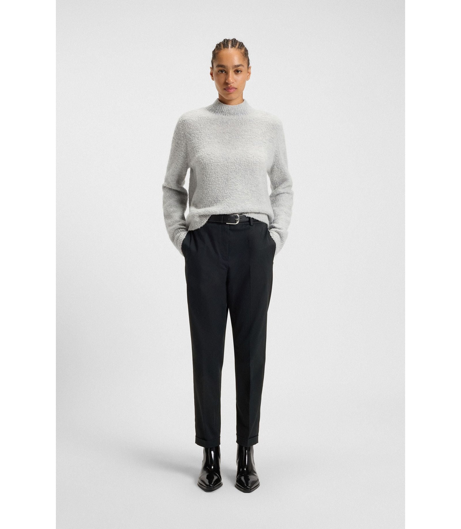 Boss Regular Fit Trousers In Stretch Cotton Twill Dark Blue Women's