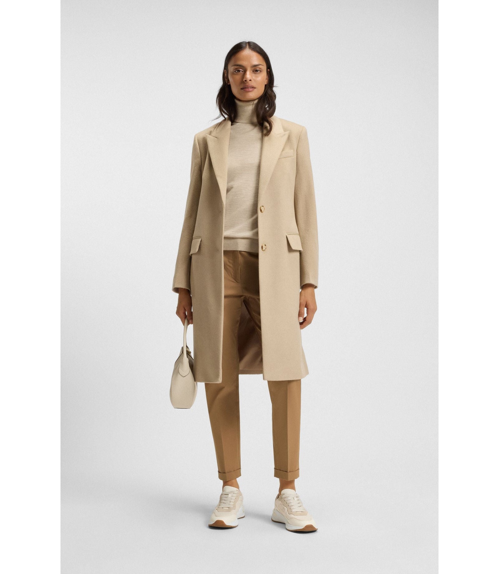 Boss Regular Fit Trousers In Stretch Cotton Twill Beige Women's