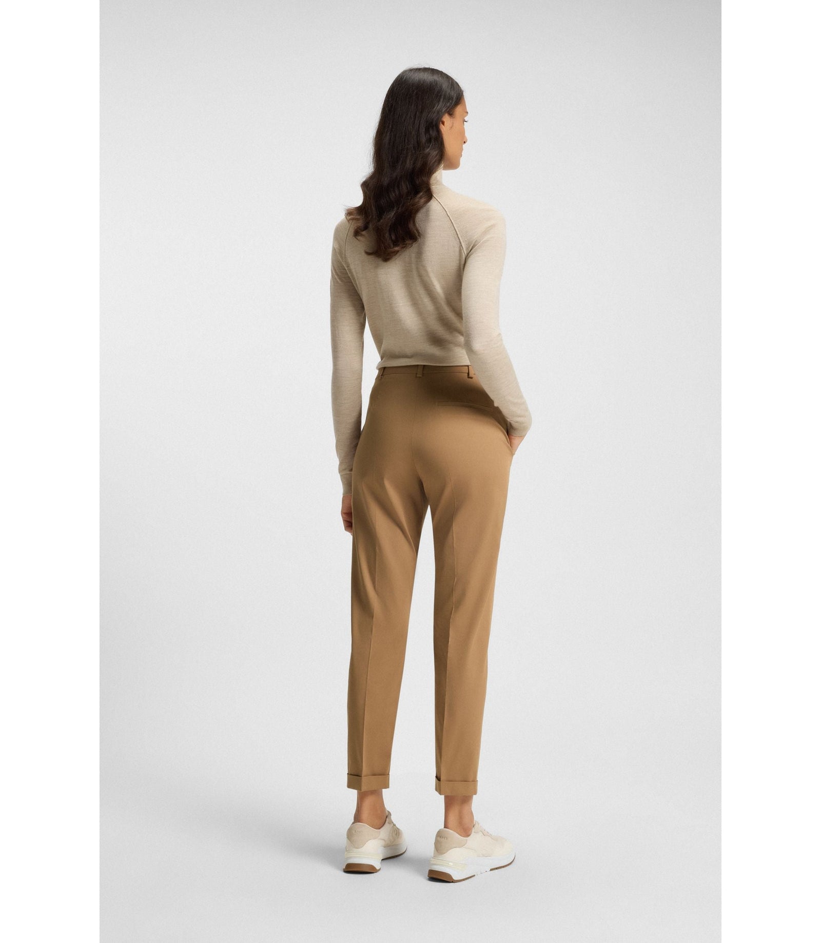 Boss Regular Fit Trousers In Stretch Cotton Twill Beige Women's