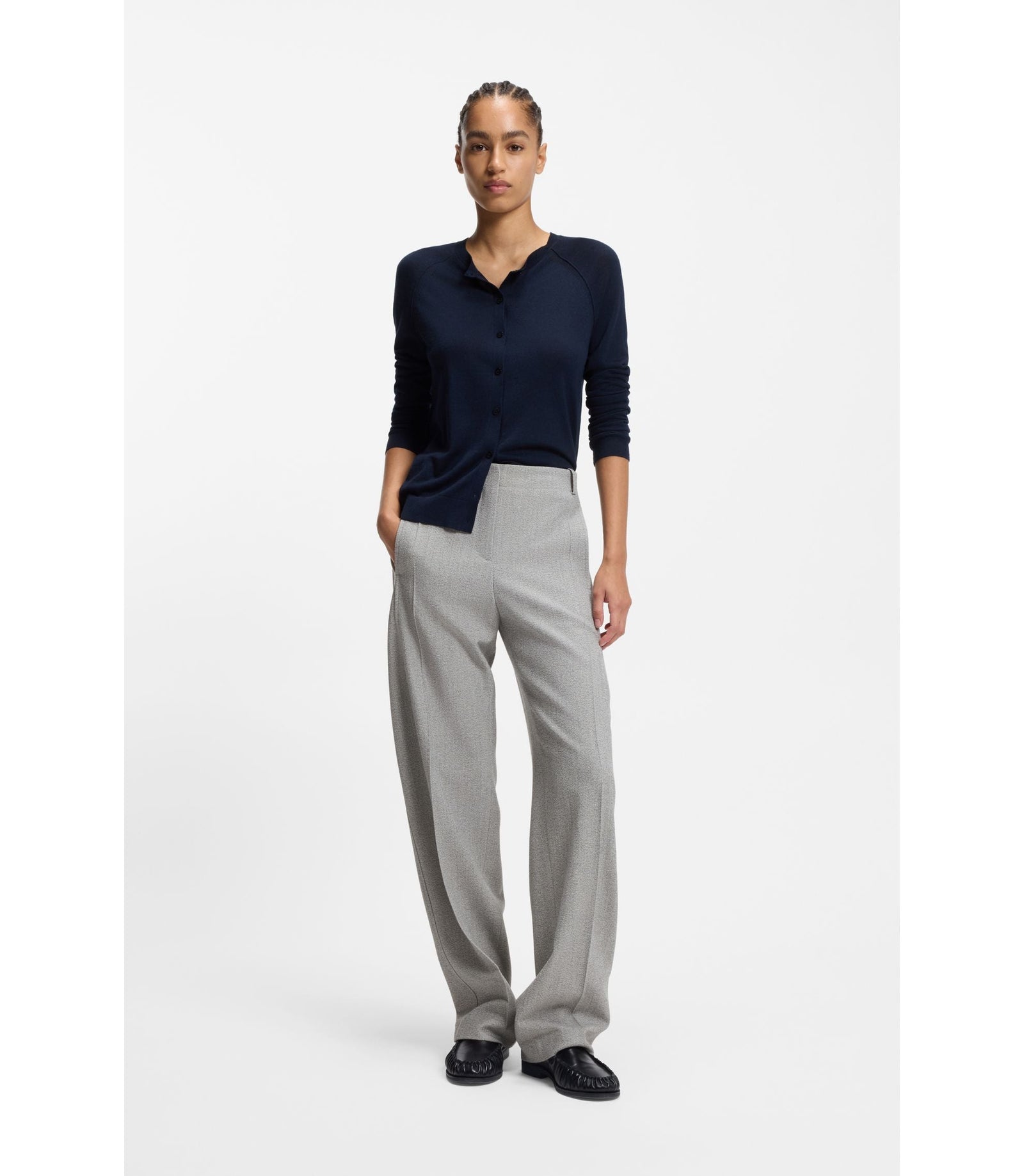 Boss Regular Fit Trousers In Sharkskin Twill Silver Women's