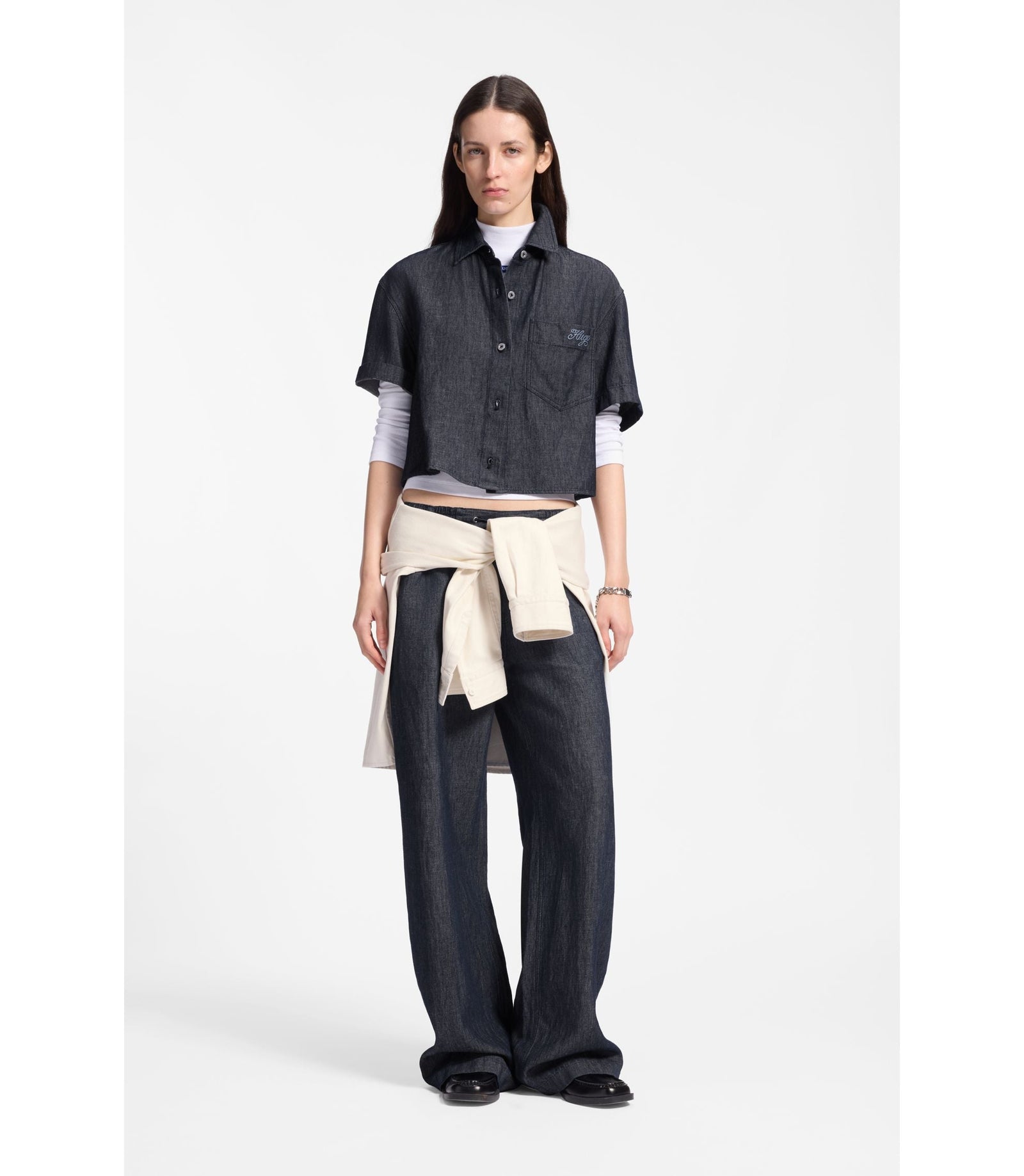 Hugo Regular Fit Trousers In Lightweight Denim With Drawstring Waist Dark Blue Women's