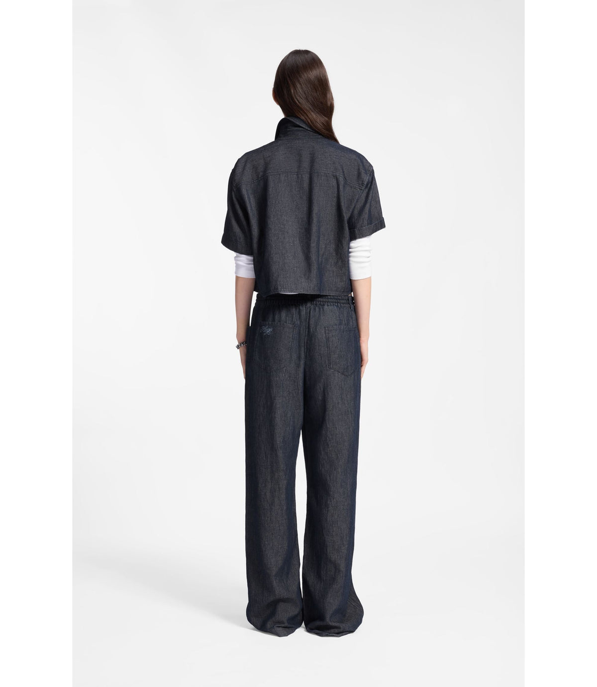 Hugo Regular Fit Trousers In Lightweight Denim With Drawstring Waist Dark Blue Women's