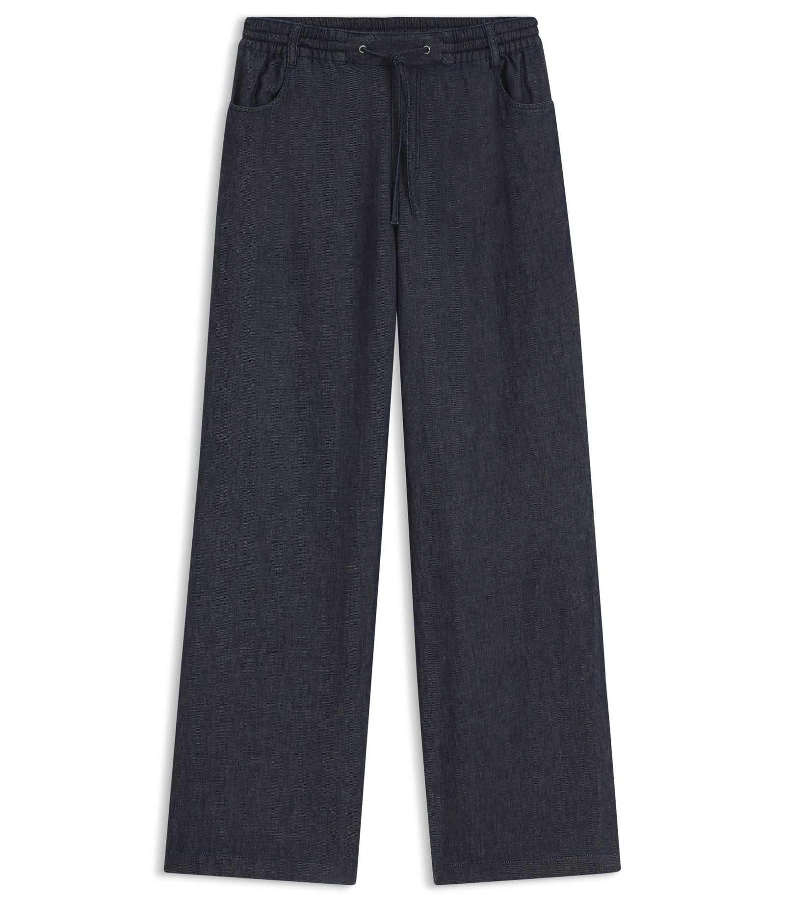 Hugo Regular Fit Trousers In Lightweight Denim With Drawstring Waist Dark Blue Women's