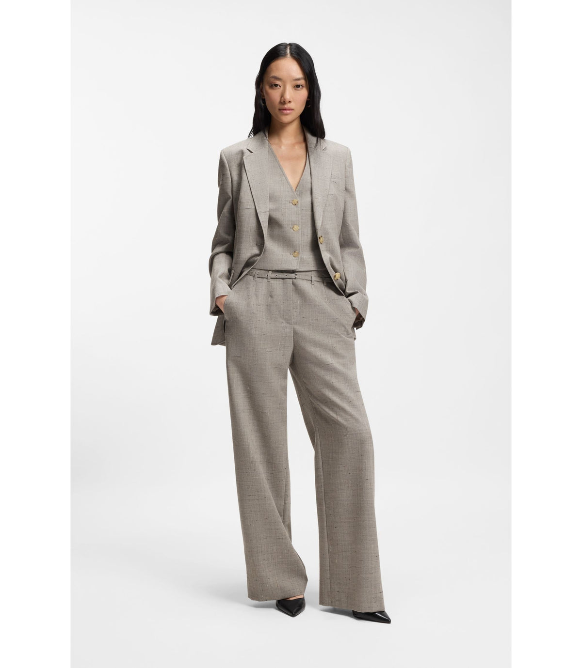 Boss Regular Fit Trousers In A Wool Blend Patterned Women's