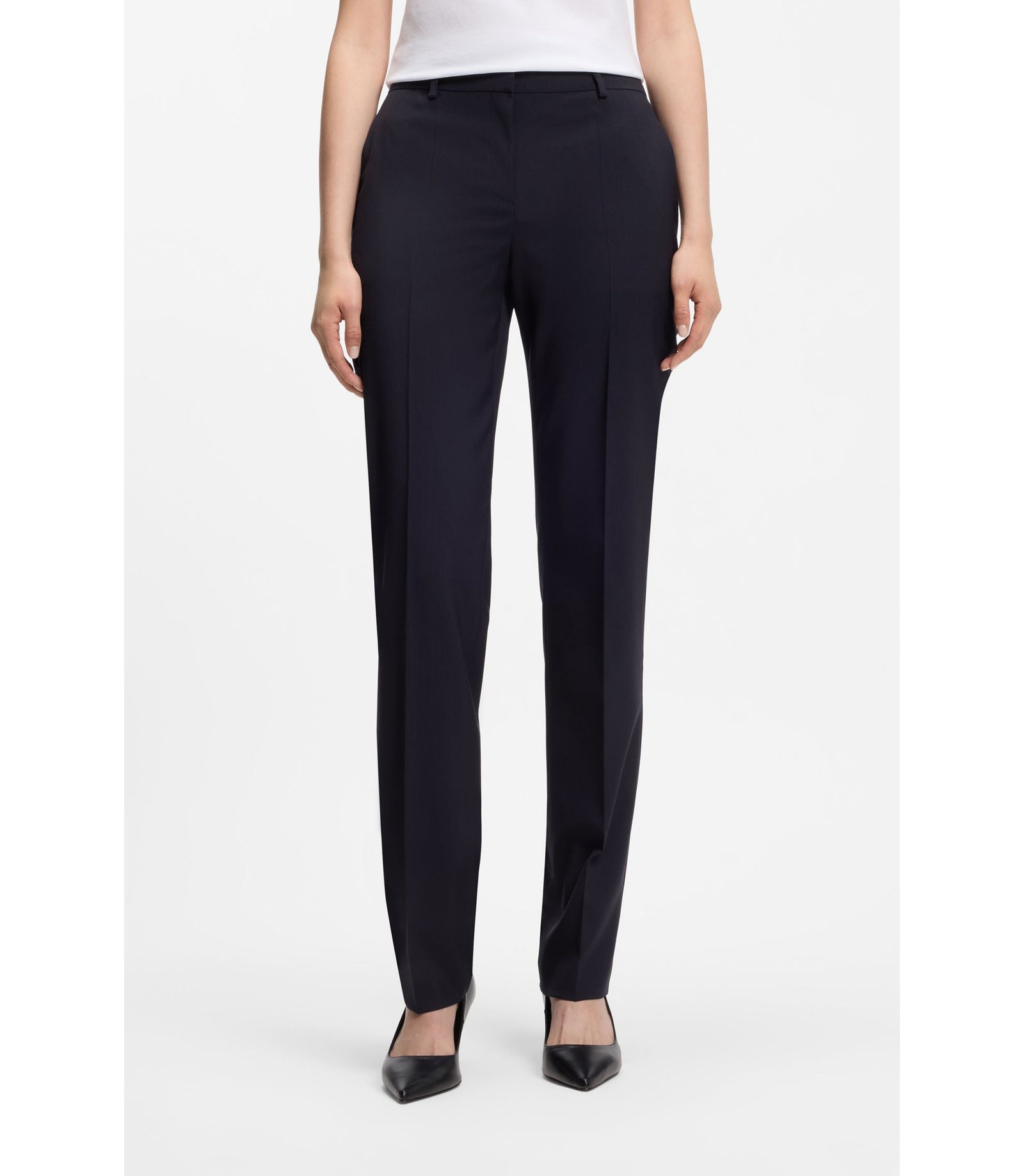 Boss Regular Fit Pants In Italian Made Virgin Wool Dark Blue Women's