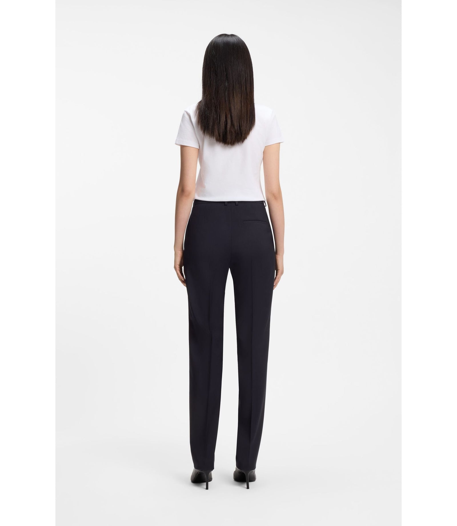 Boss Regular Fit Pants In Italian Made Virgin Wool Dark Blue Women's