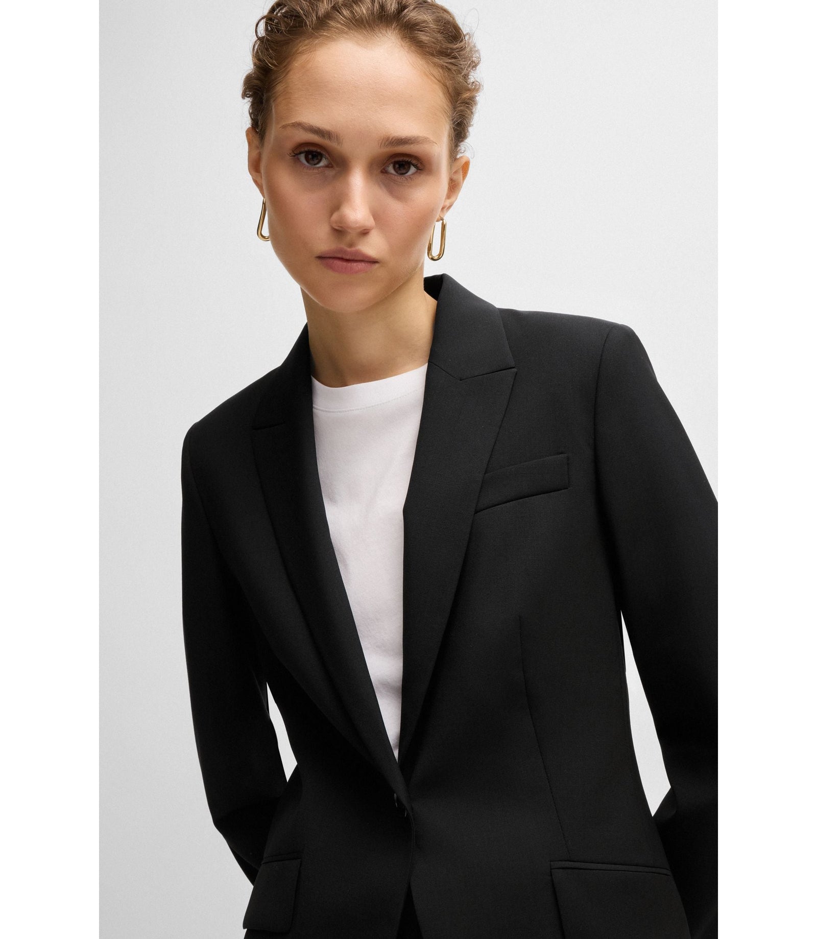 Boss Regular Fit Jacket In Virgin Wool Black Women's