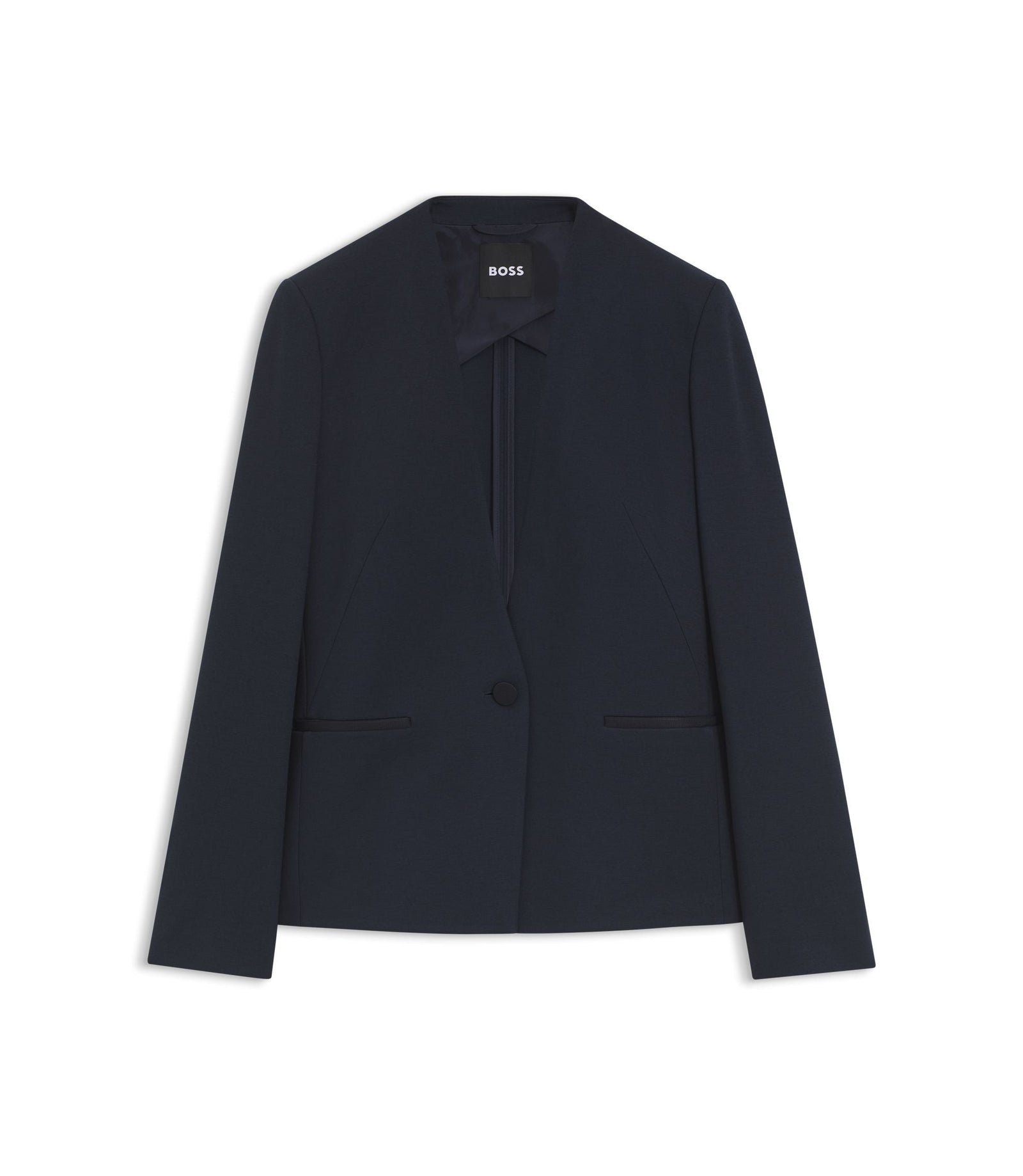 Boss Regular Fit Collarless Blazer In Performance Stretch Jersey Dark Blue Women's