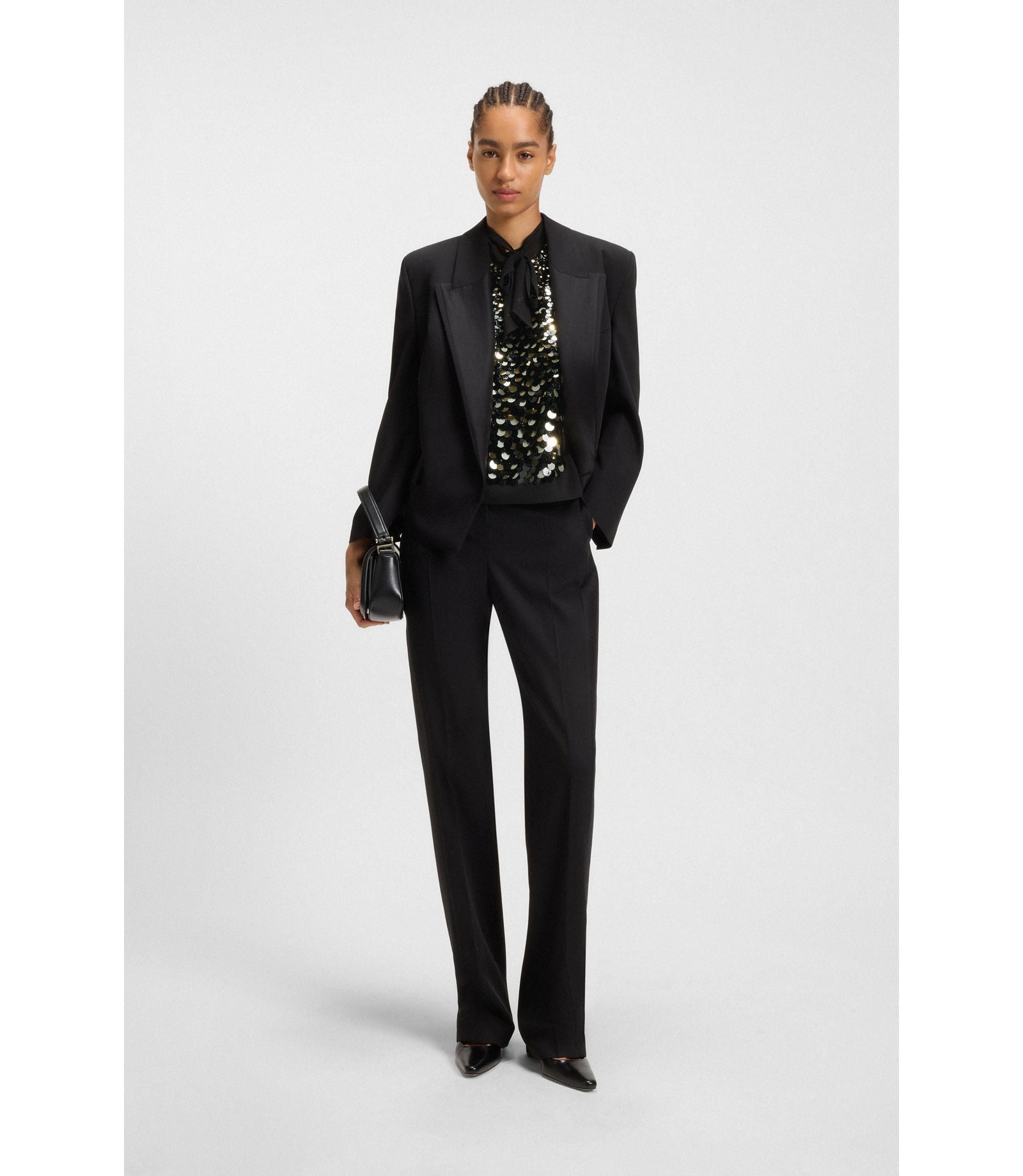 Boss Regular Fit Blouse With Sequin Embellishments Black Women's