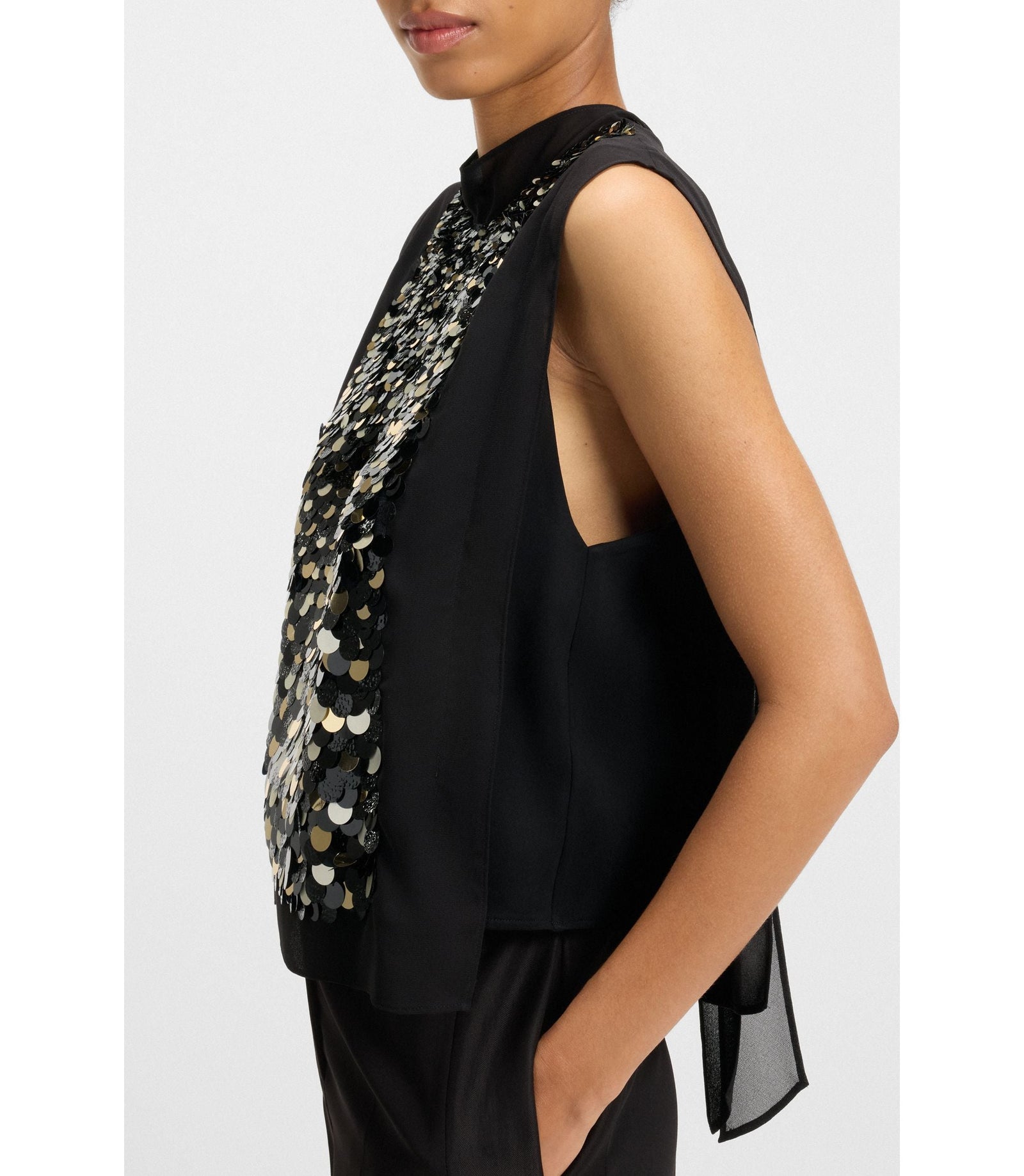 Boss Regular Fit Blouse With Sequin Embellishments Black Women's
