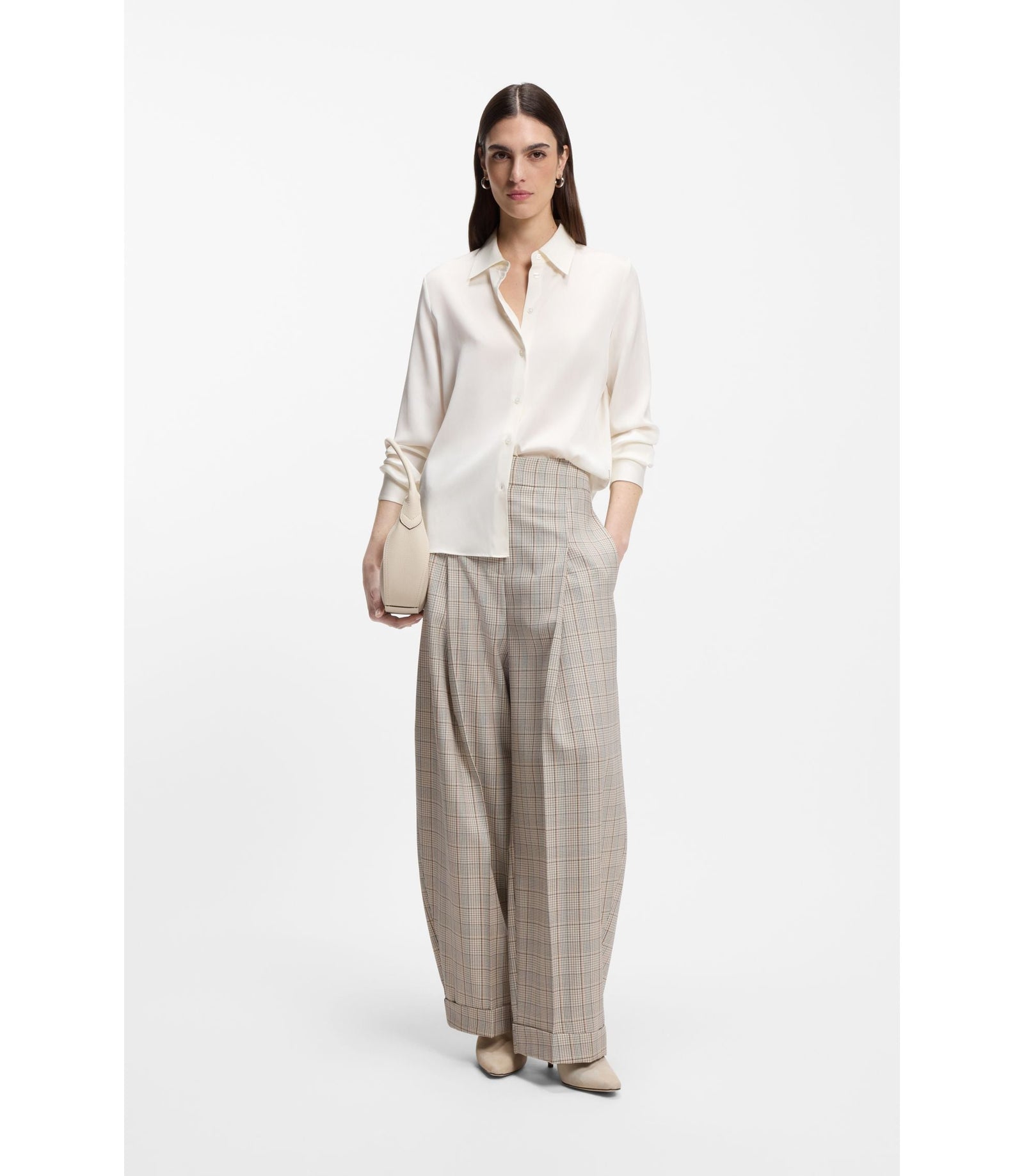 Boss Regular Fit Blouse In Stretch Silk White Women's