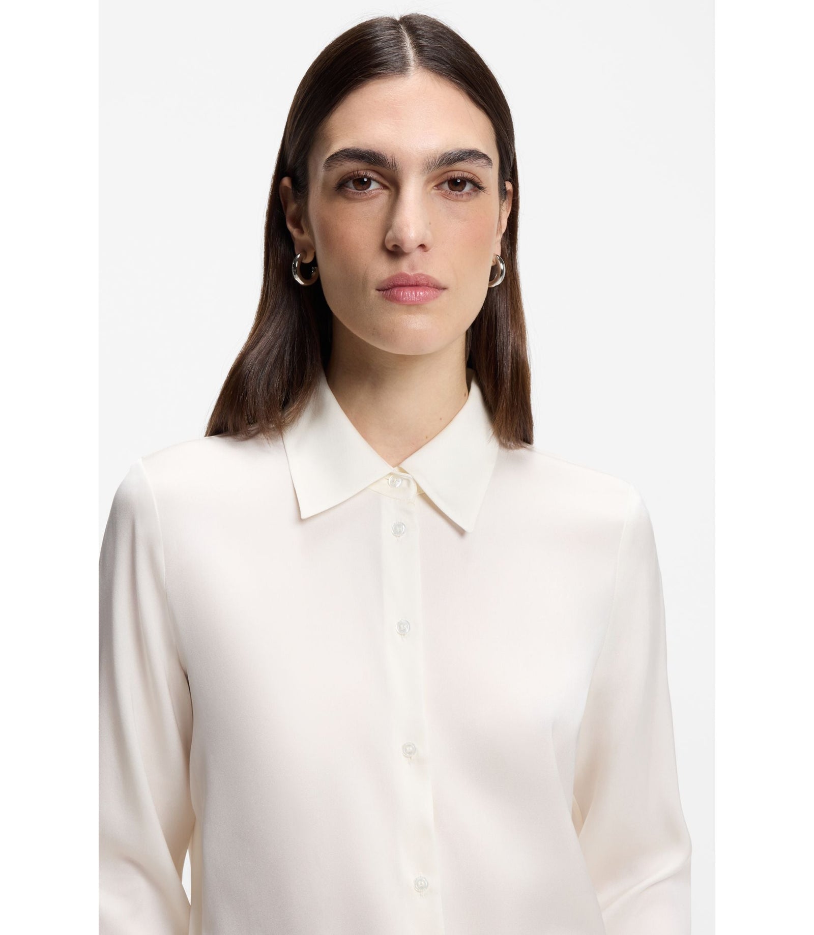 Boss Regular Fit Blouse In Stretch Silk White Women's