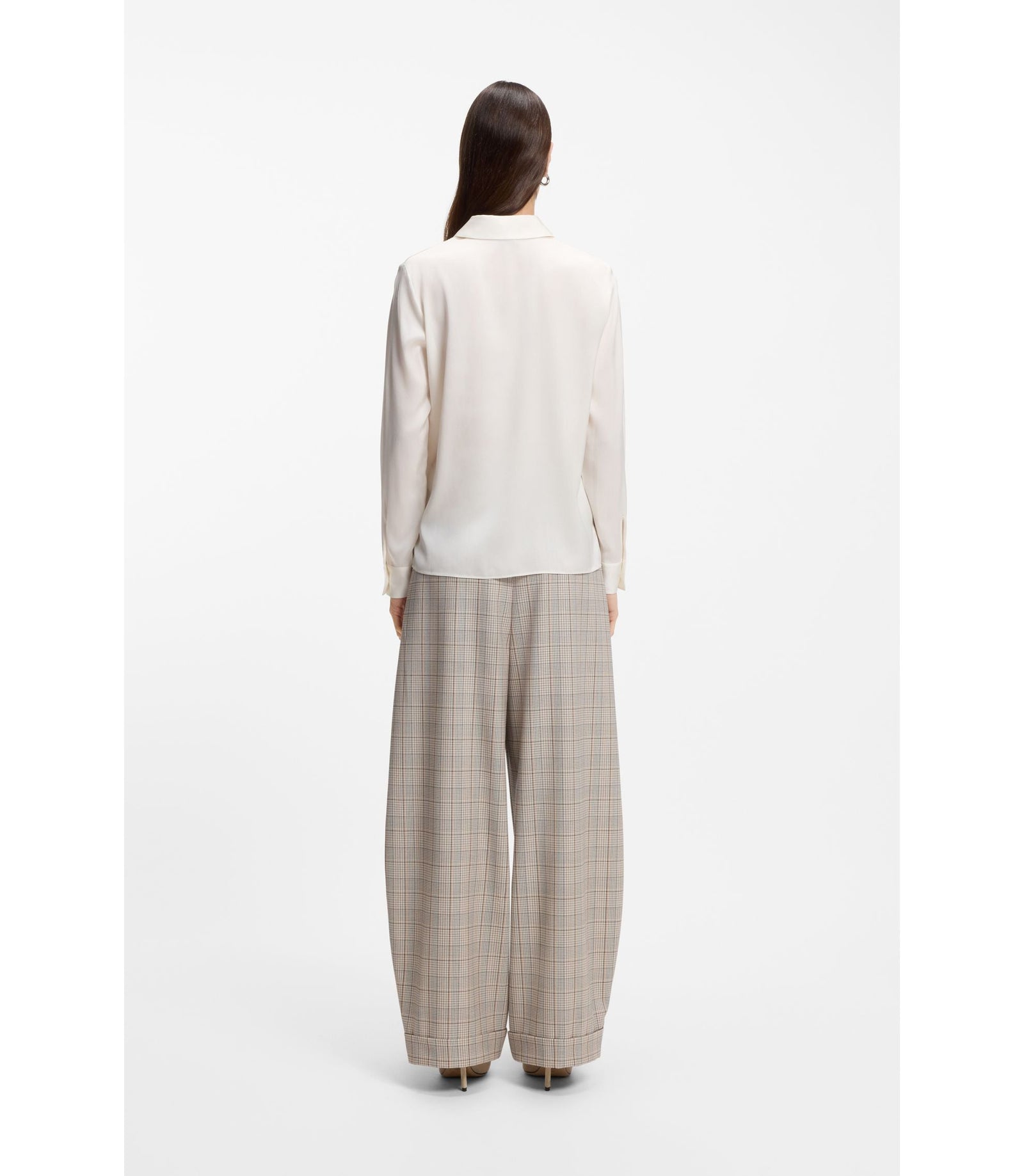 Boss Regular Fit Blouse In Stretch Silk White Women's