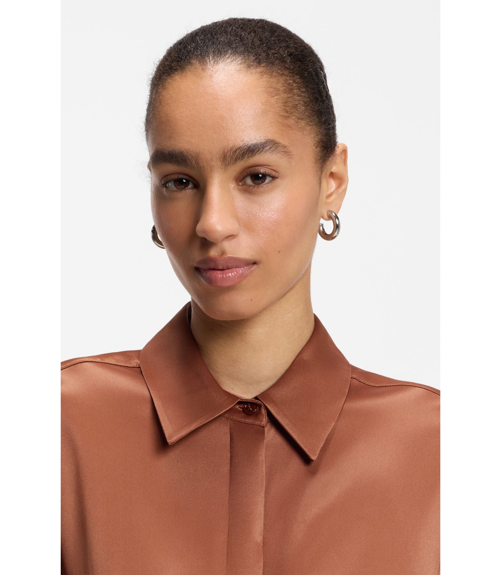 Boss Regular Fit Blouse In Soft Lustrous Fabric Brown Women's