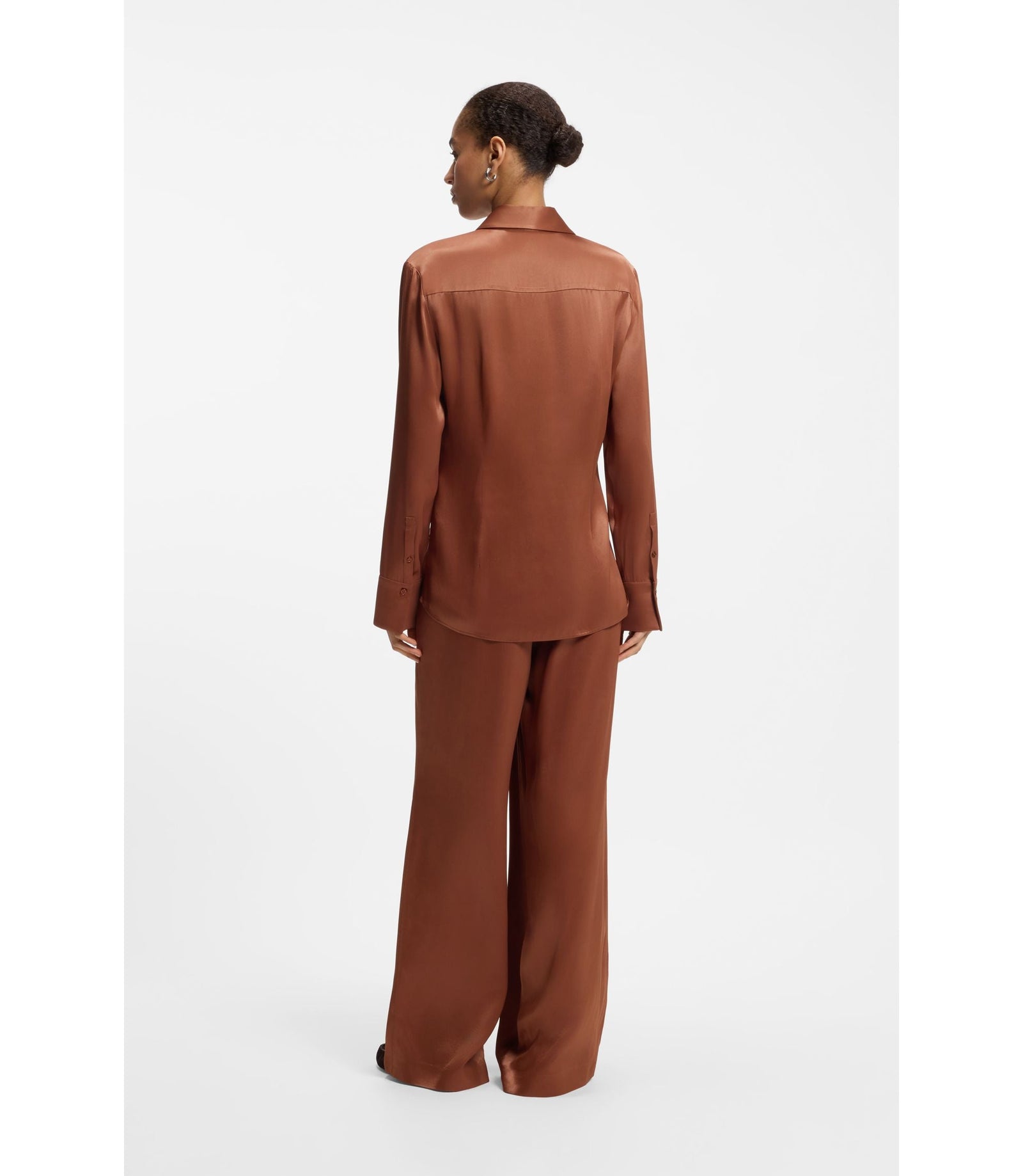 Boss Regular Fit Blouse In Soft Lustrous Fabric Brown Women's