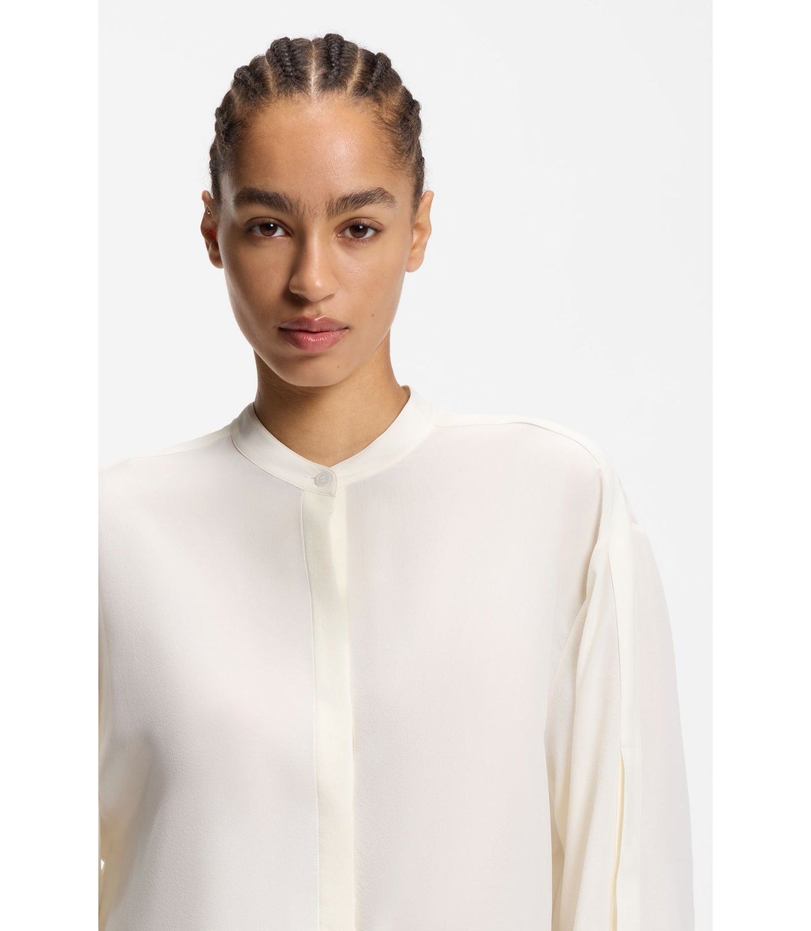 Boss Regular Fit Blouse In Sandwashed Silk White Women's
